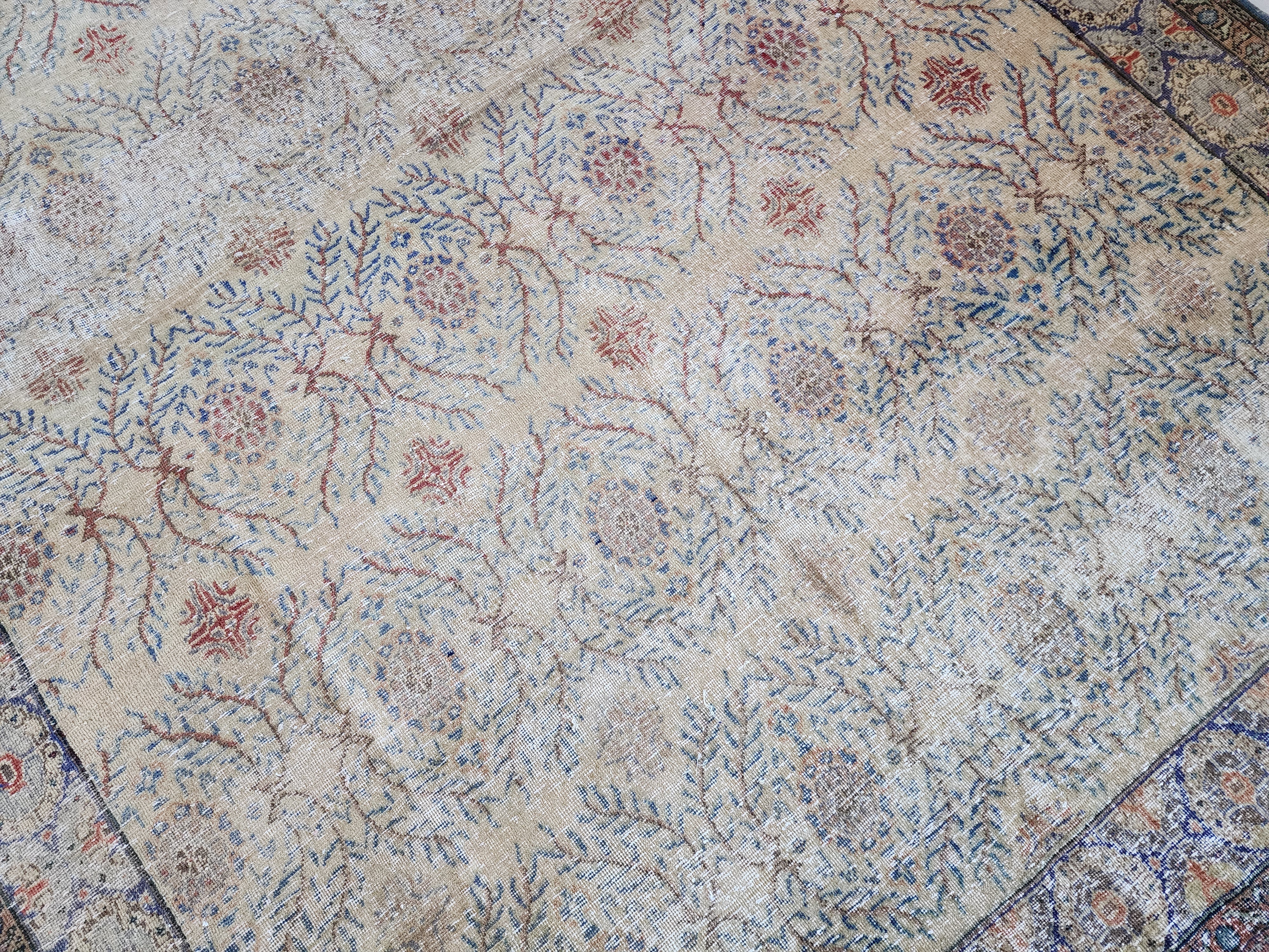 Antique Kayseri Burunguz Rug, Large Turkish Area Rug, Distressed Floral Pattern (Copy)
