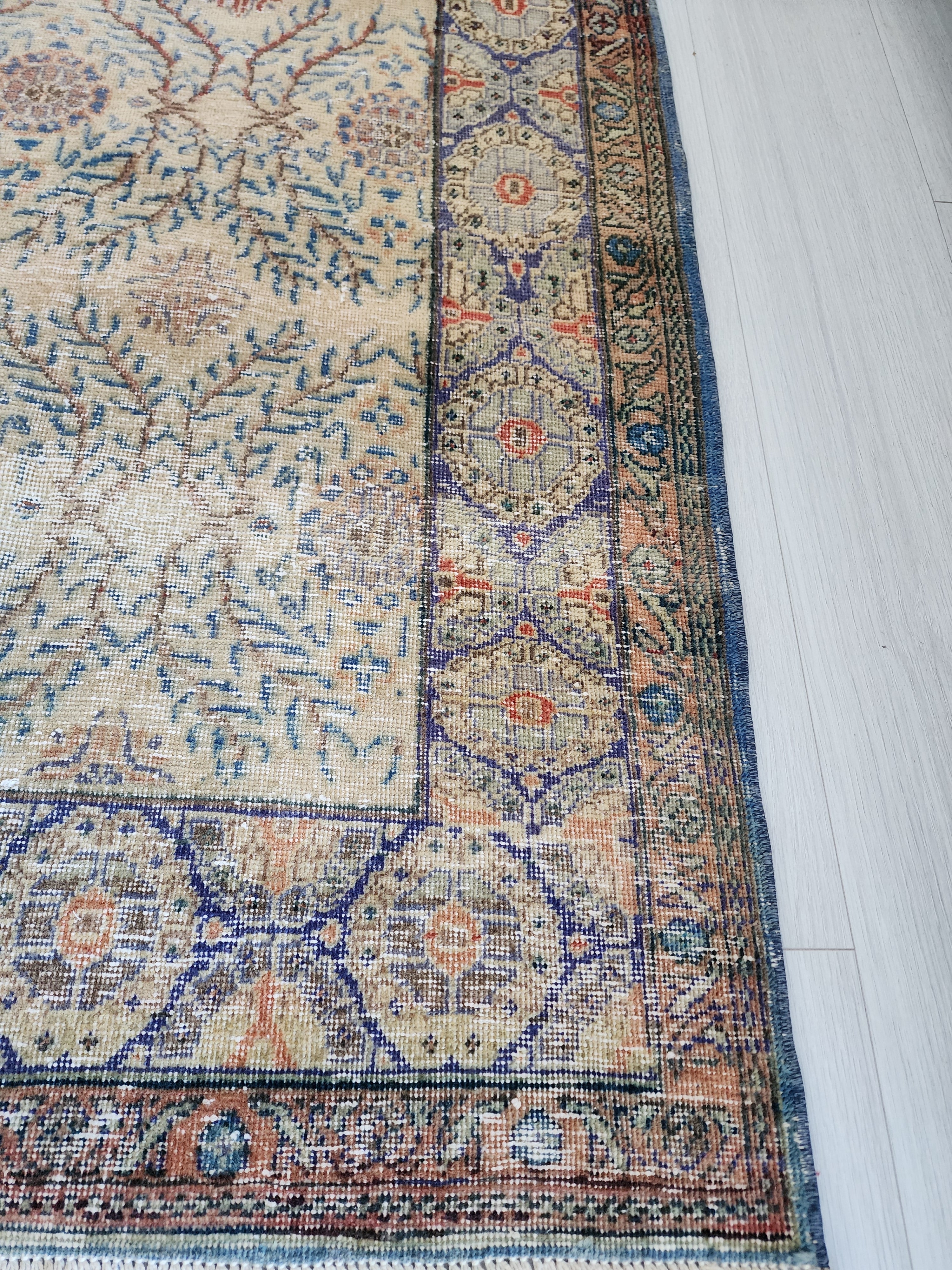 Antique Kayseri Burunguz Rug, Large Turkish Area Rug, Distressed Floral Pattern (Copy)