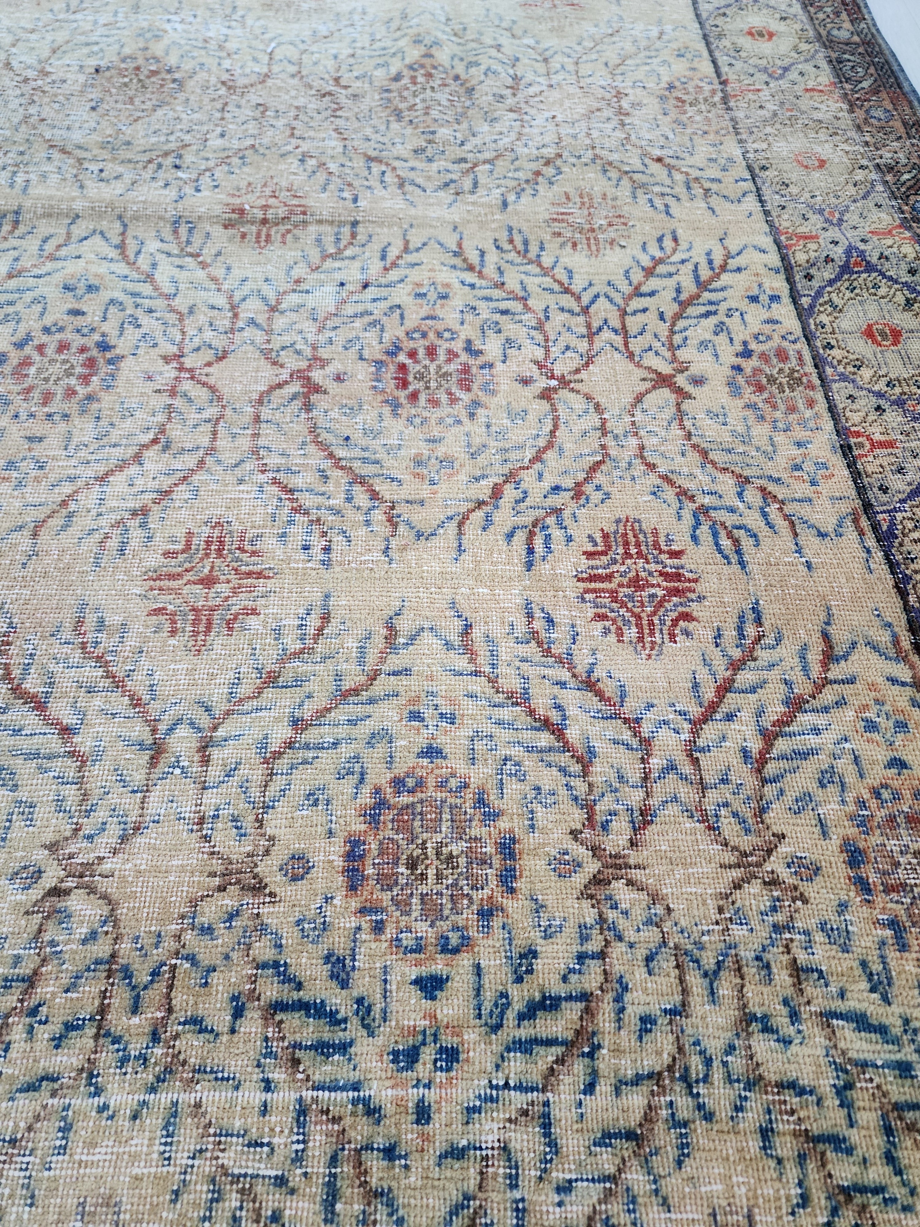 Antique Kayseri Burunguz Rug, Large Turkish Area Rug, Distressed Floral Pattern (Copy)