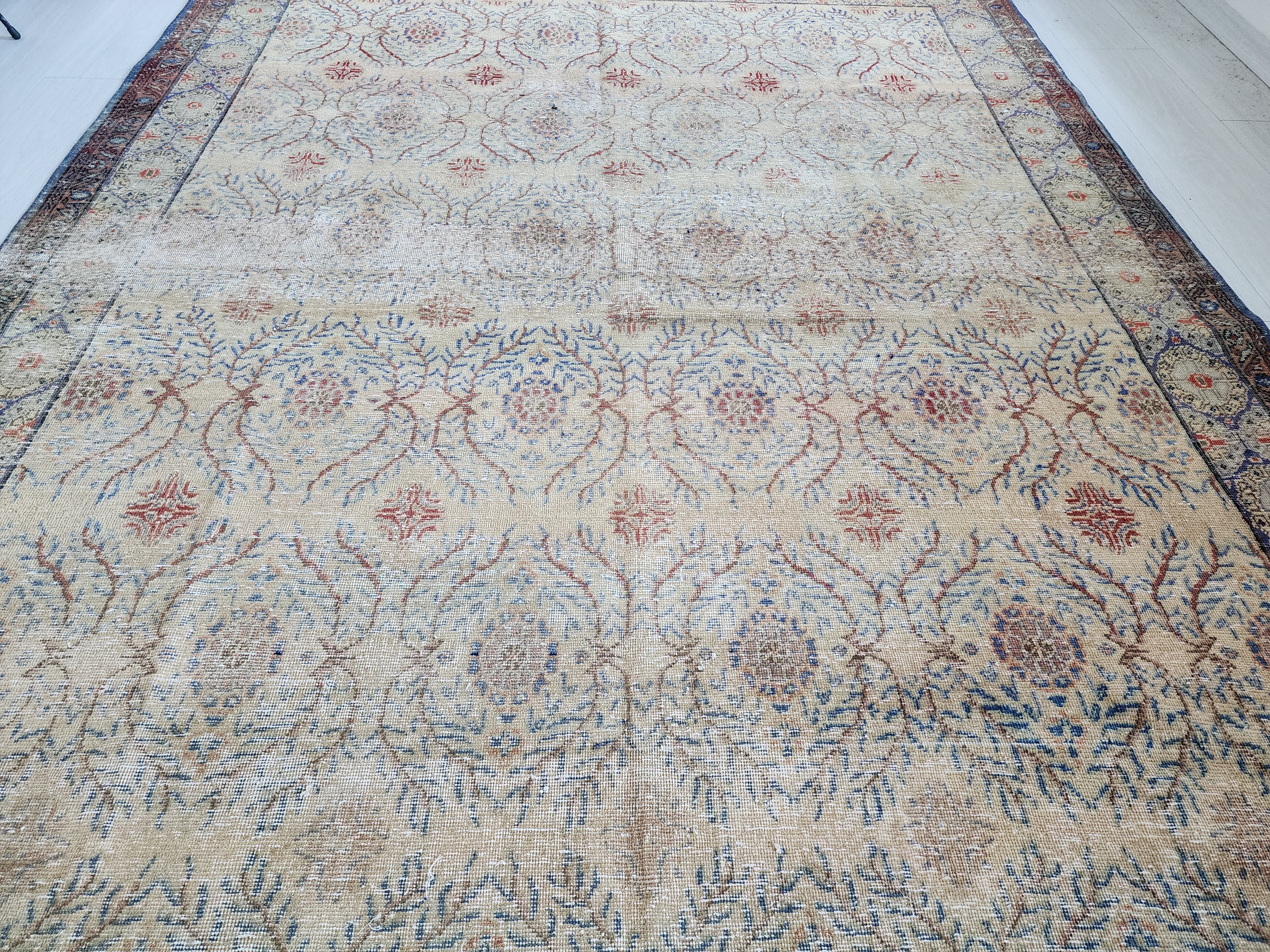 Antique Kayseri Burunguz Rug, Large Turkish Area Rug, Distressed Floral Pattern (Copy)