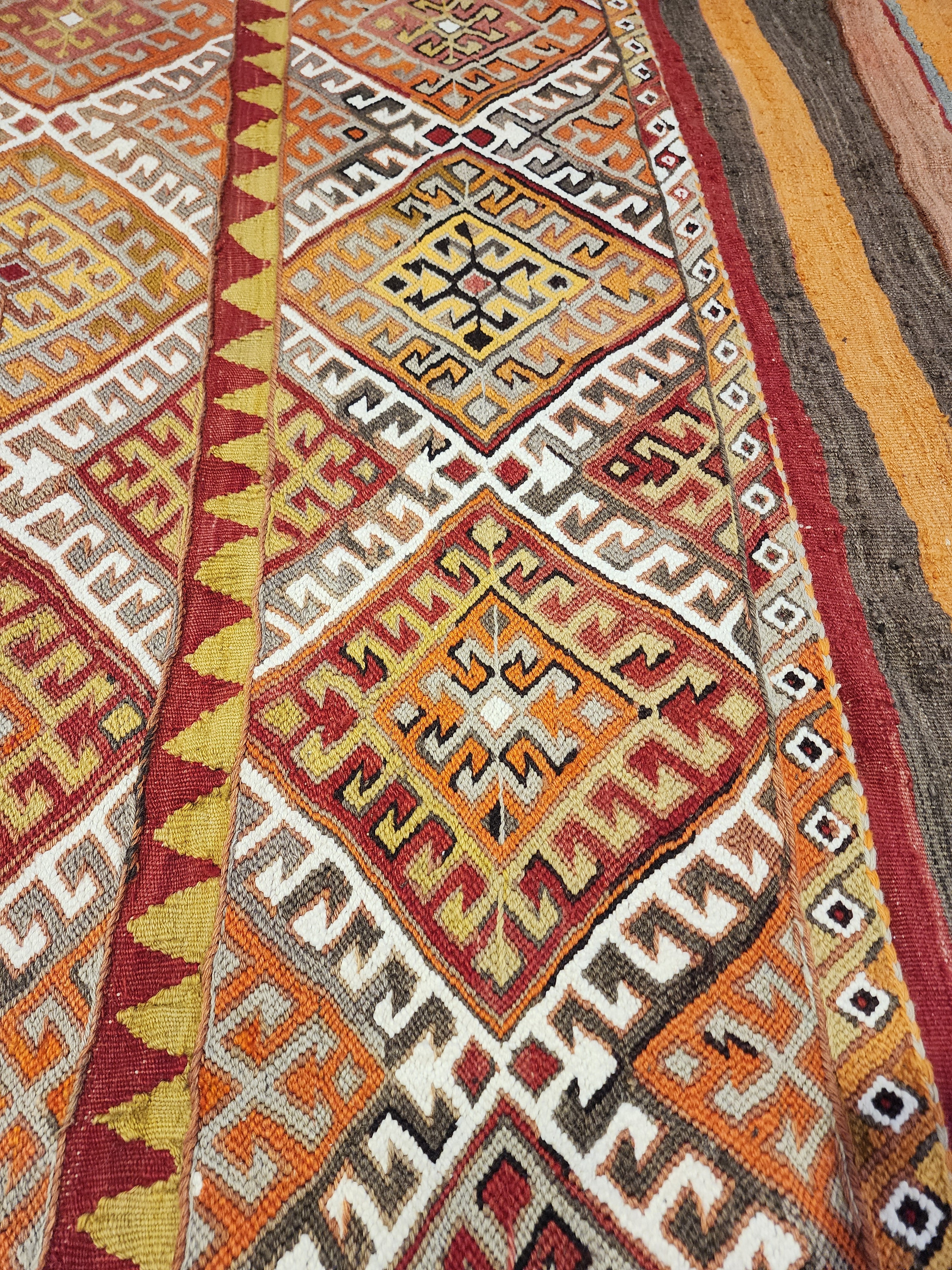 Vintage Turkish Kilim Rug, Southwestern Aztec Wool, 5x6 ft