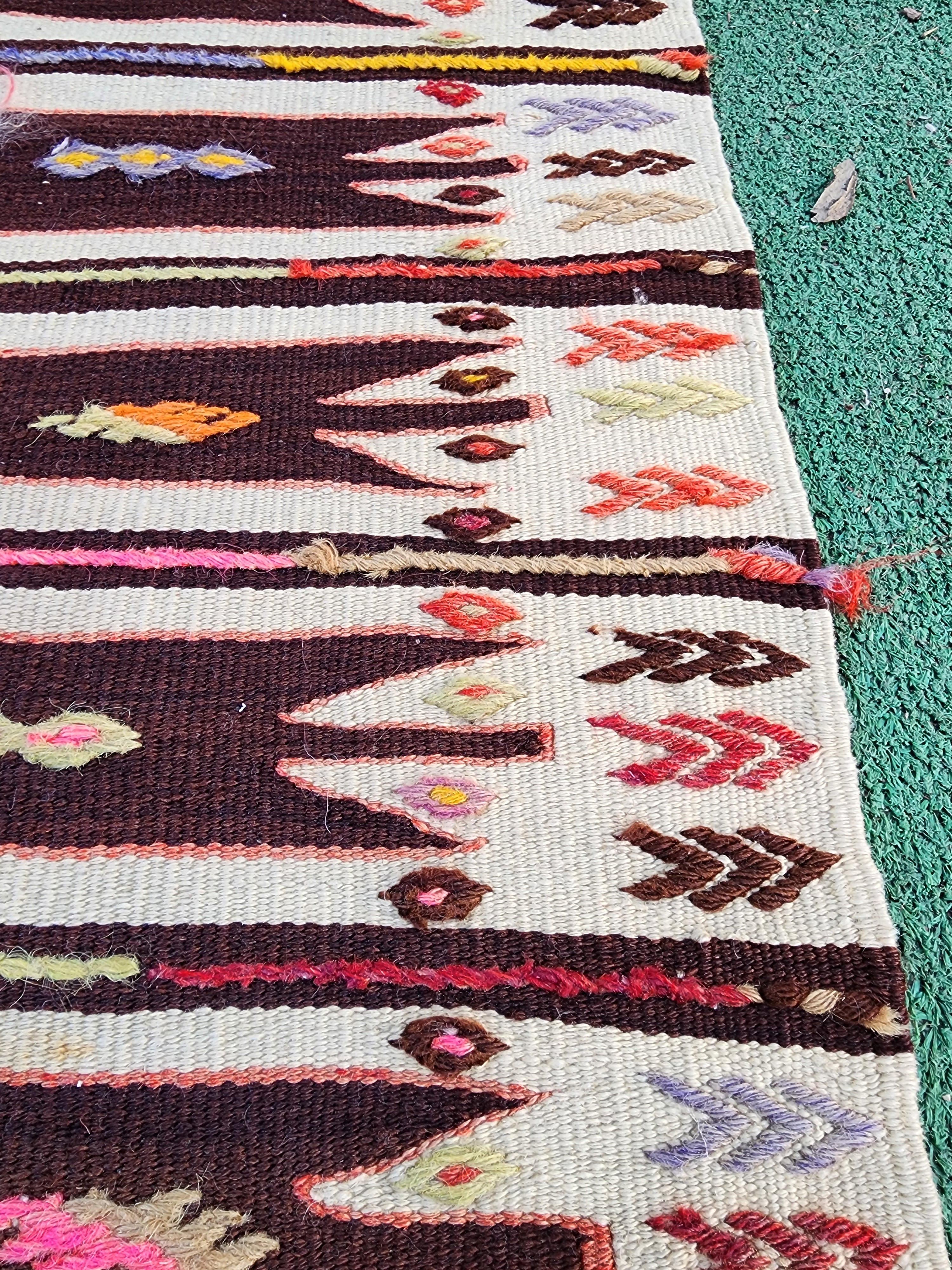 Tapis Kilim marron, tapis Ankara Elmadag 3'5''x4'7''