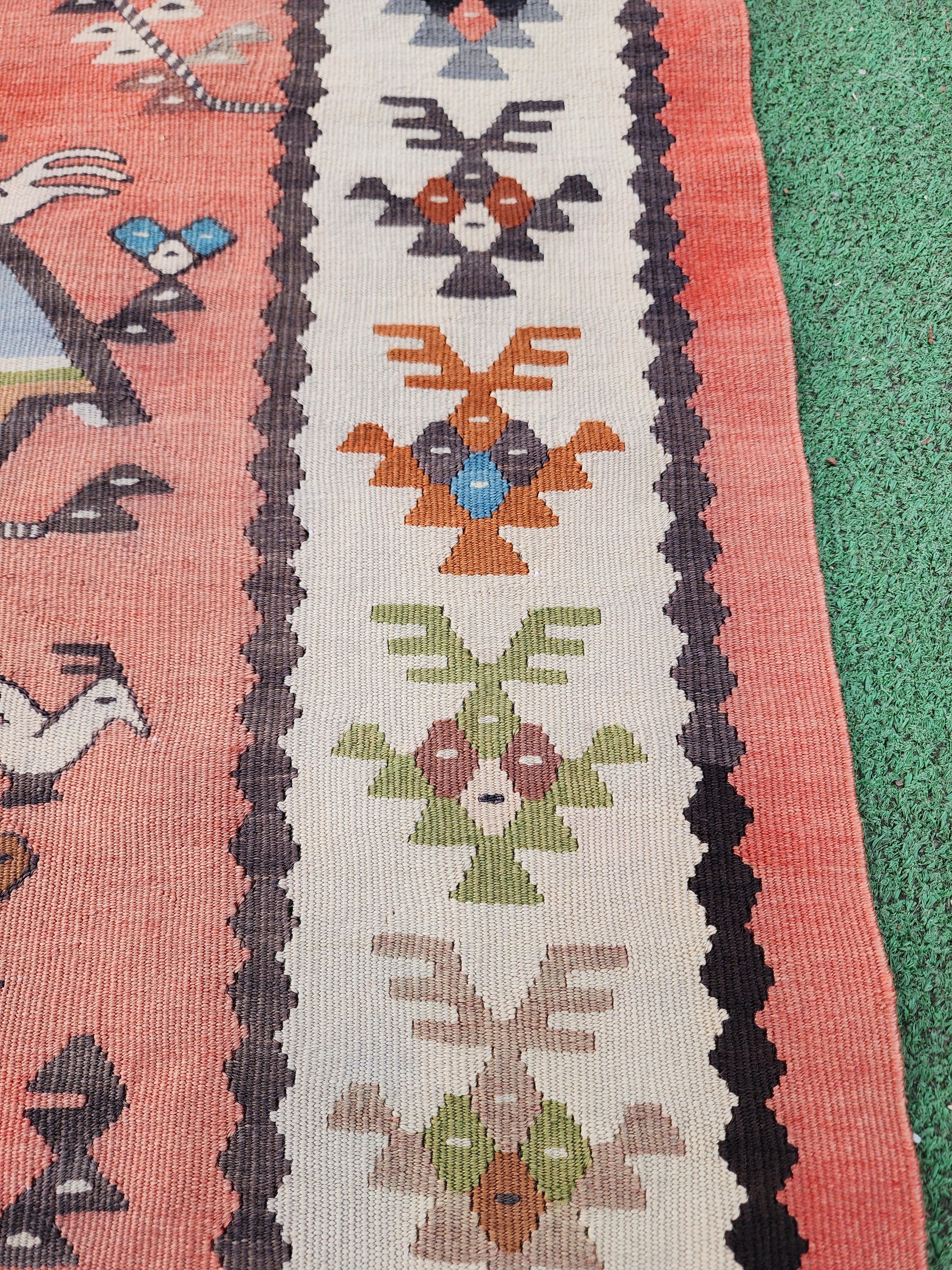 Pirot Kilim Rug, Handmade Organic Wool Vintage Rug, Boho Rustic Anatolian Home Decor, Moroccan Carpet Persian Area Rug, Kilim Rug 5'3"x2'7''