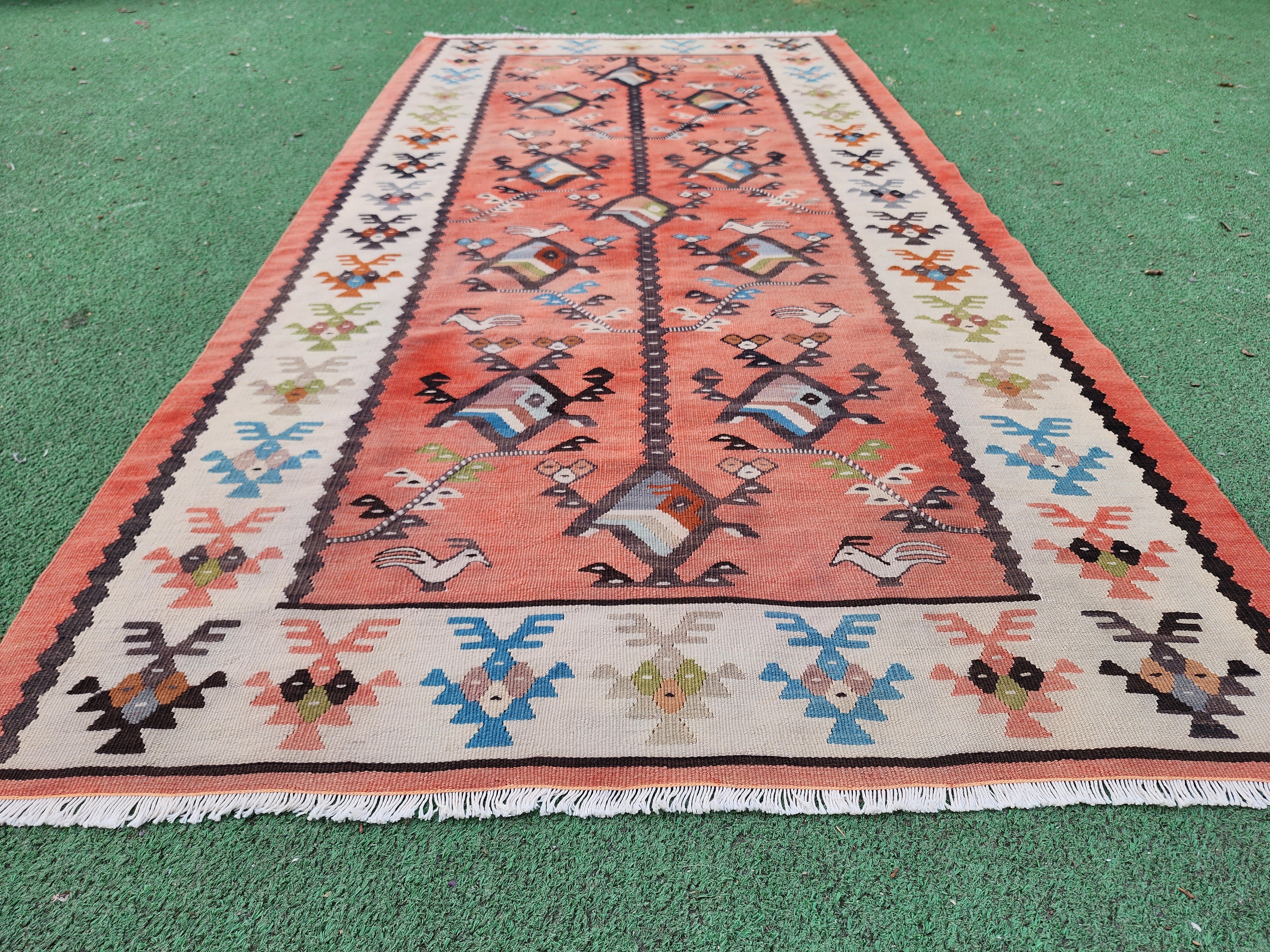 Pirot Kilim Rug, Handmade Organic Wool Vintage Rug, Boho Rustic Anatolian Home Decor, Moroccan Carpet Persian Area Rug, Kilim Rug 5'3"x2'7''