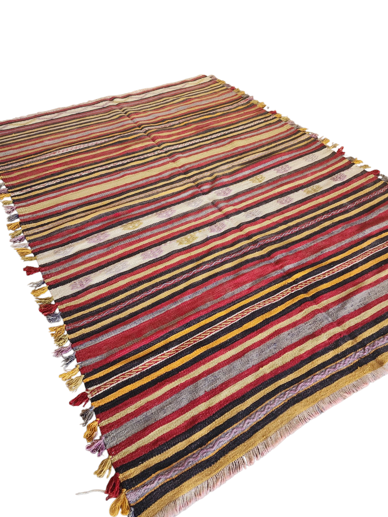 Kilim Rug, 6 ft 7 in x 4 ft 9 in Brown Red Yellow and White Striped Rug