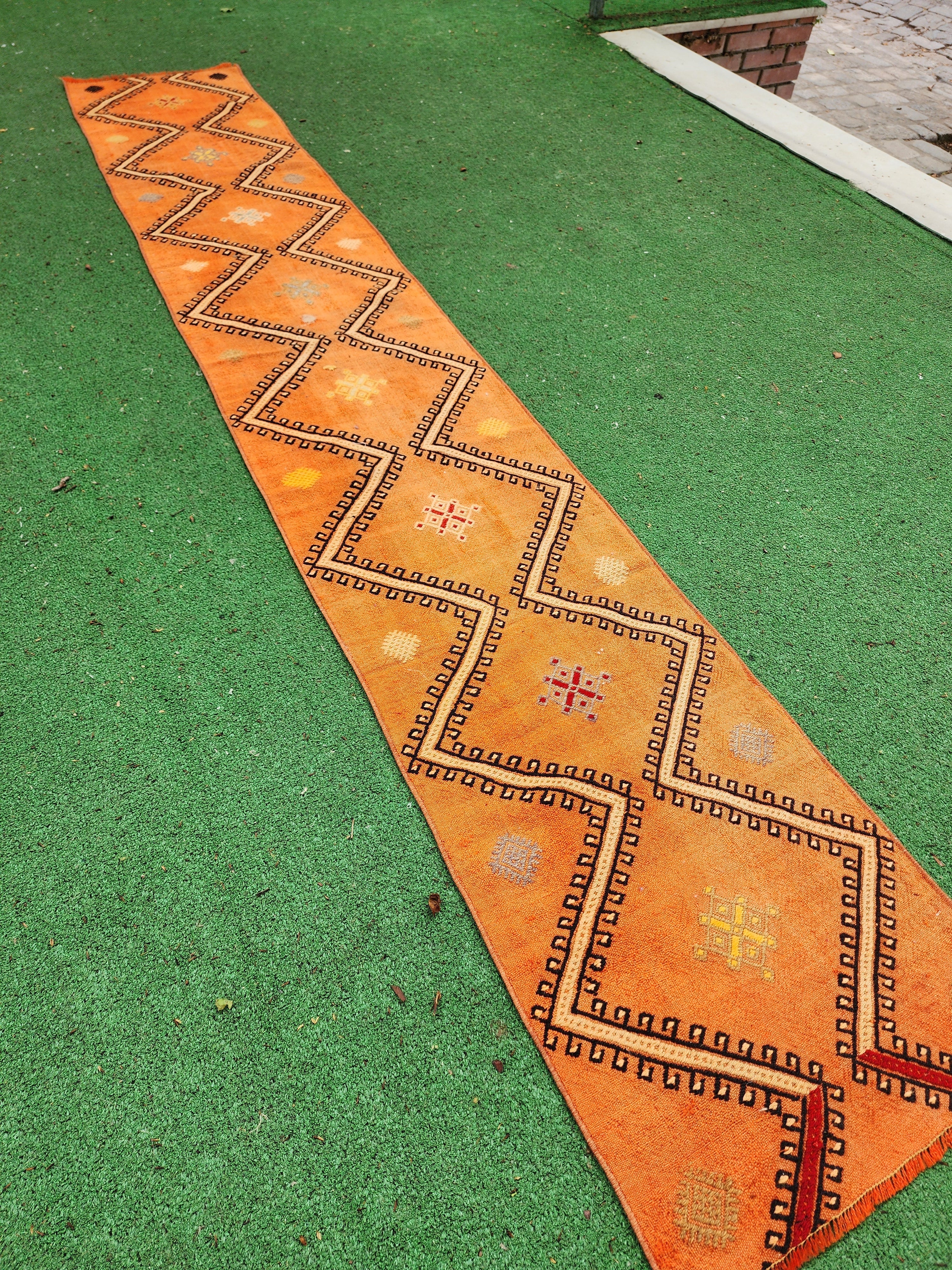 vintage Konya Wool Runner Rug — back view