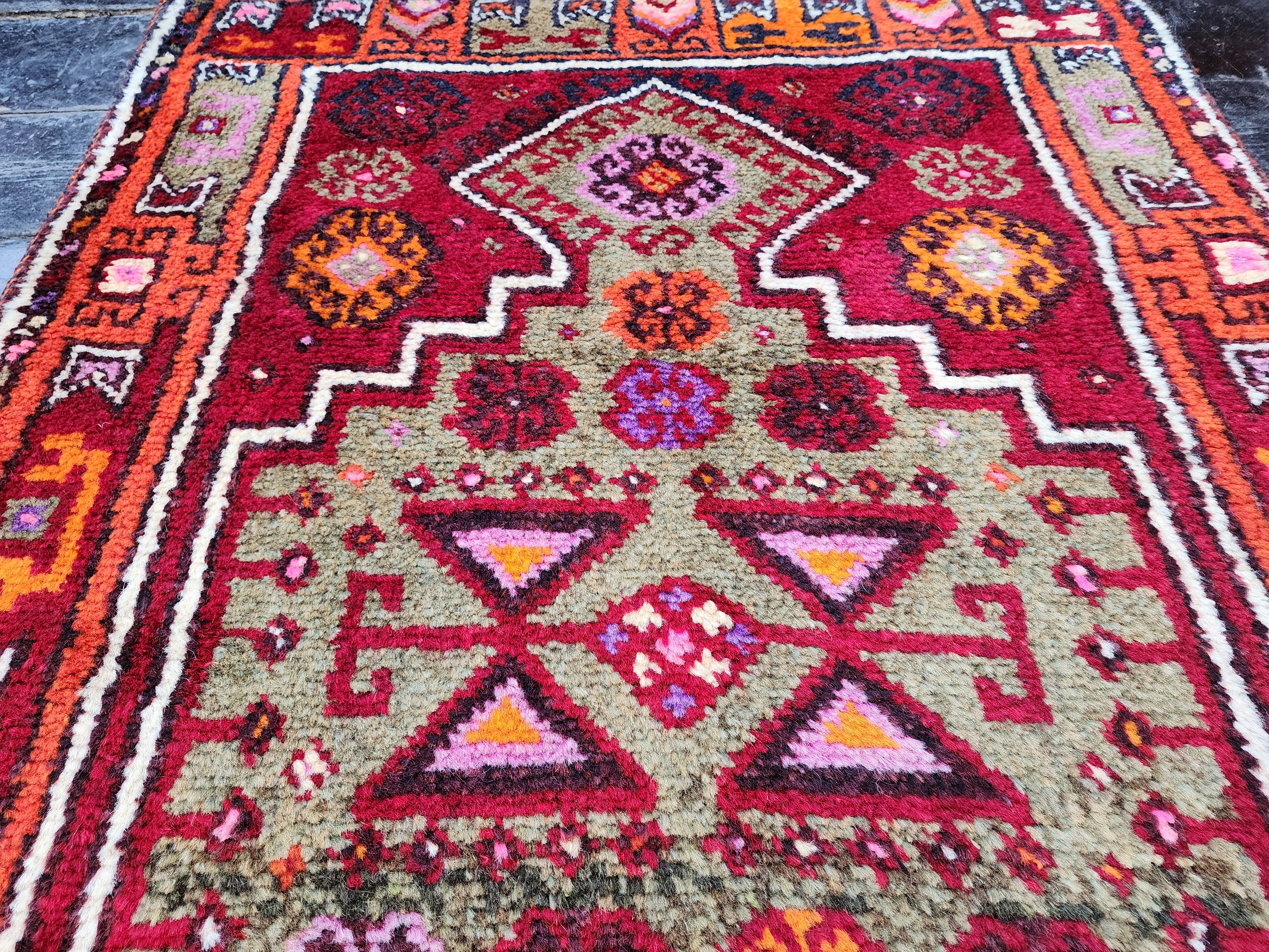 antique Konya Wool Small Rug — in setting