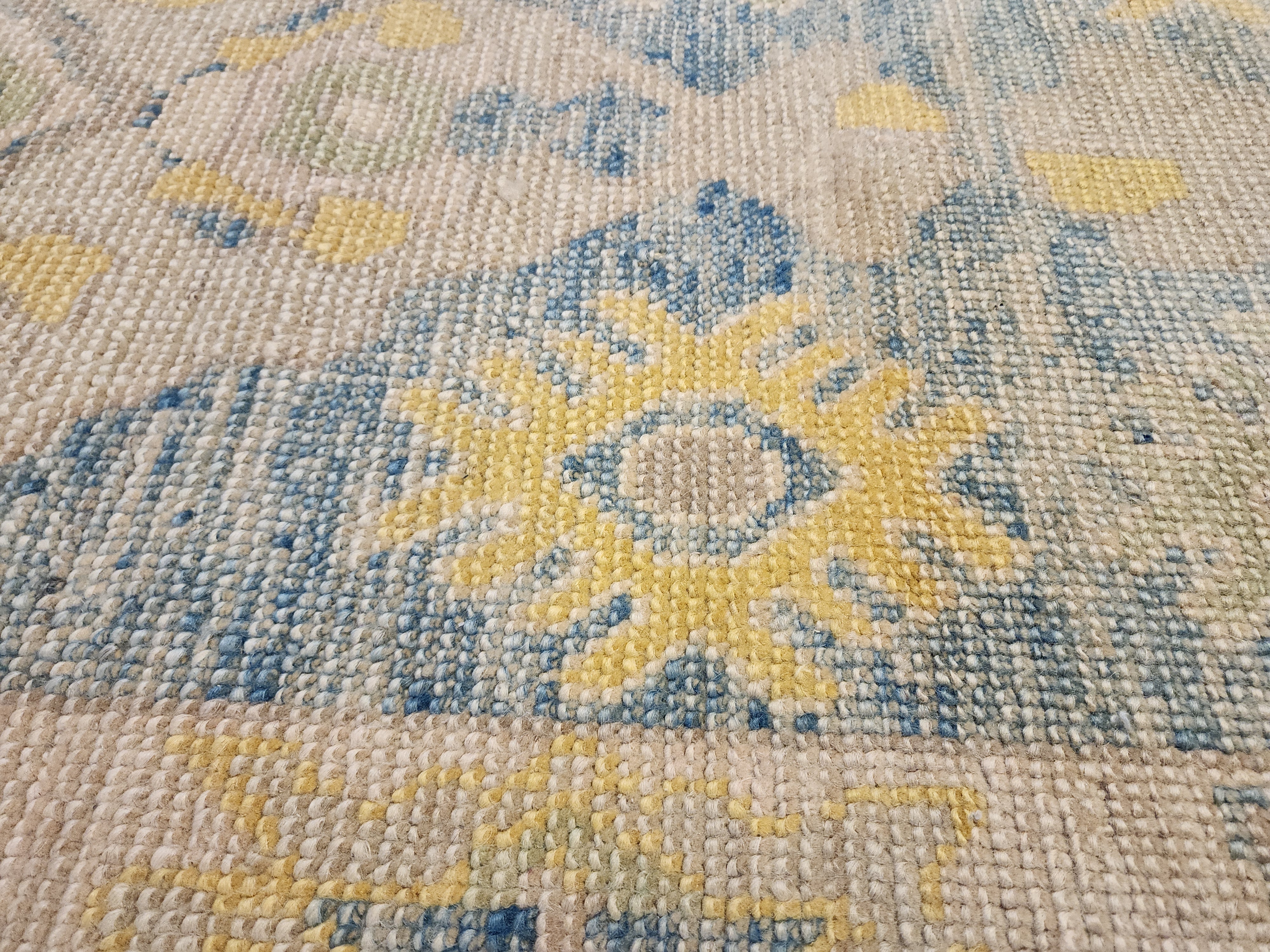 Oushak Hallway Rug 9 x 3 ft Beige and Blue Vintage Turkish Natural Wool Recycled Runner Rug, Boho Rustic Decor Antique Oriental Rug