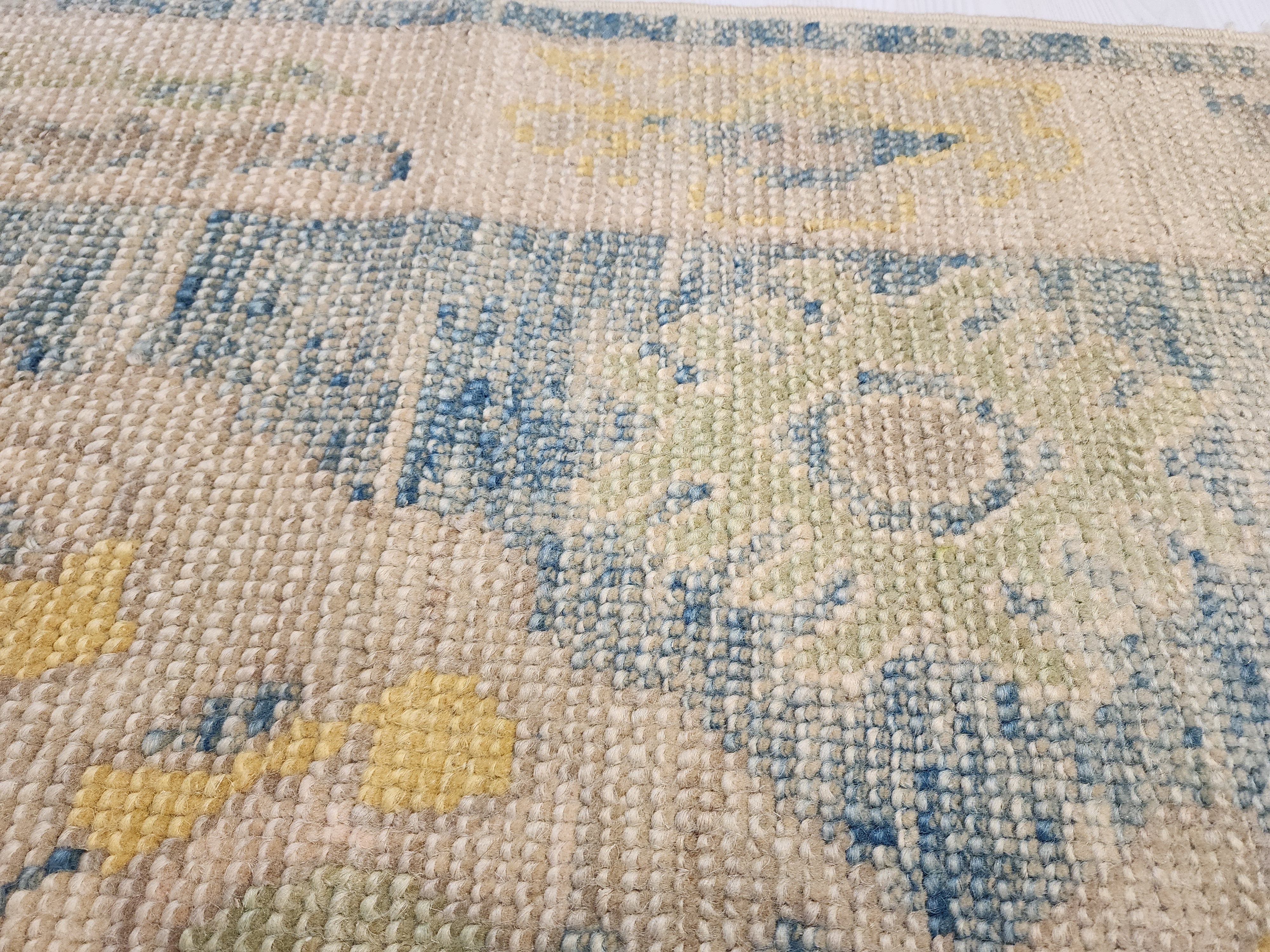 Oushak Hallway Rug 9 x 3 ft Beige and Blue Vintage Turkish Natural Wool Recycled Runner Rug, Boho Rustic Decor Antique Oriental Rug