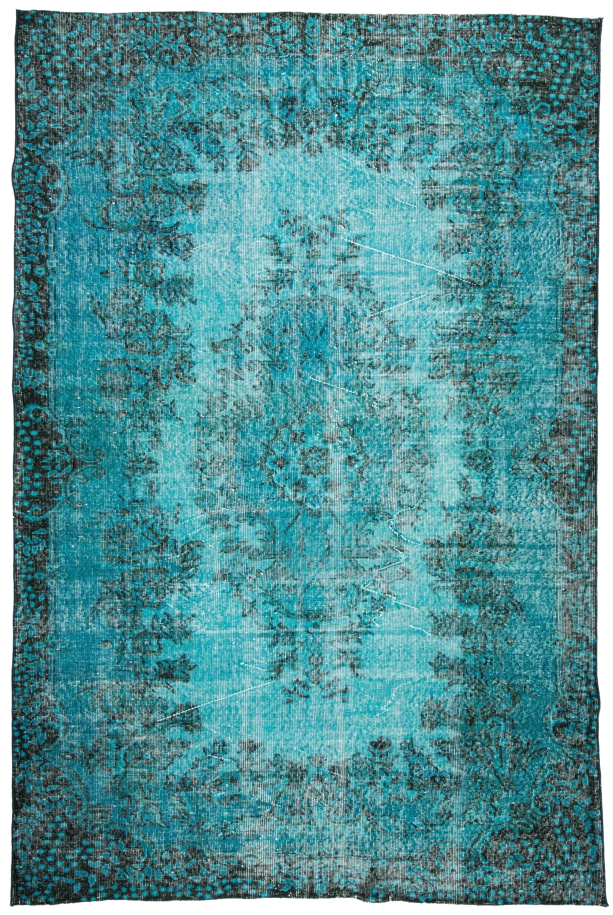 Overdyed Vintage Rug, Turquoise Blue Recycled Rug, Handmade Wool Bohemian Oriental Design Distressed Rug, Persian Area Rug,  8'10"x5'10"