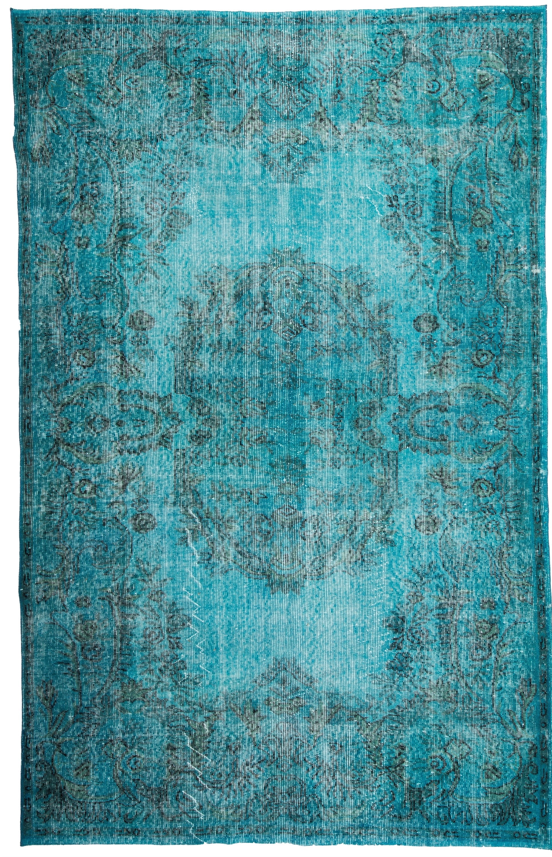 Overdyed Vintage Rug, Turquoise Blue Recycled Rug, Handmade Wool Bohemian Oriental Design Distressed Rug, Persian Area Rug 9'1"5'1"