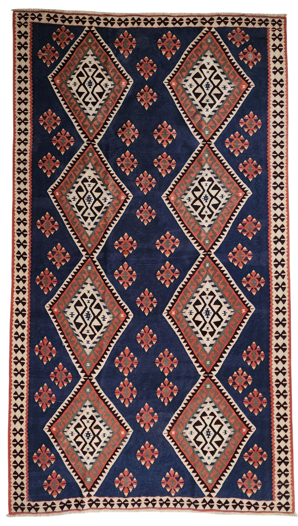 Shiraz Kilim Rug with Diamond Motifs 4'7''x8'4''