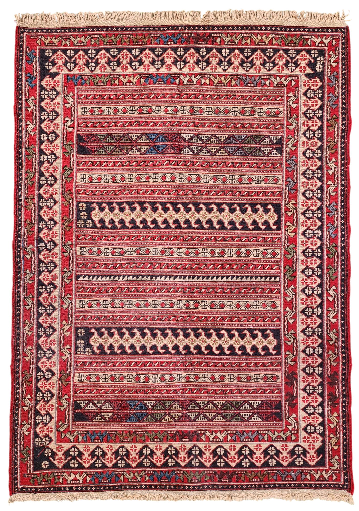 Traditional Rahra Rug with Horizontal Bands,  4 ft 9 in x 3 ft 6 in