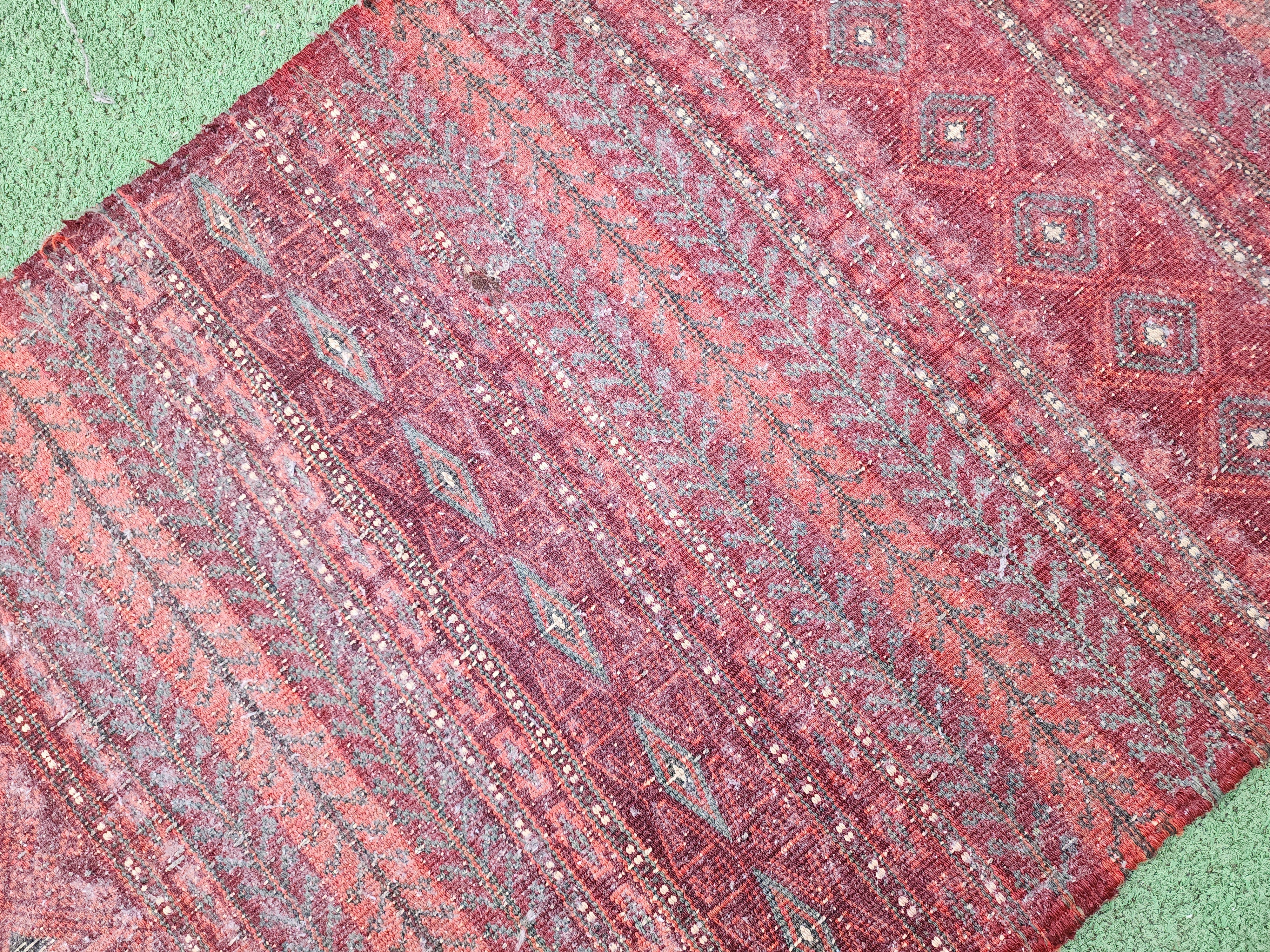Vintage Turkish Runner Rug, 8 ft 2 ins x 2 ft, Red Blue and Beige Long Hallway