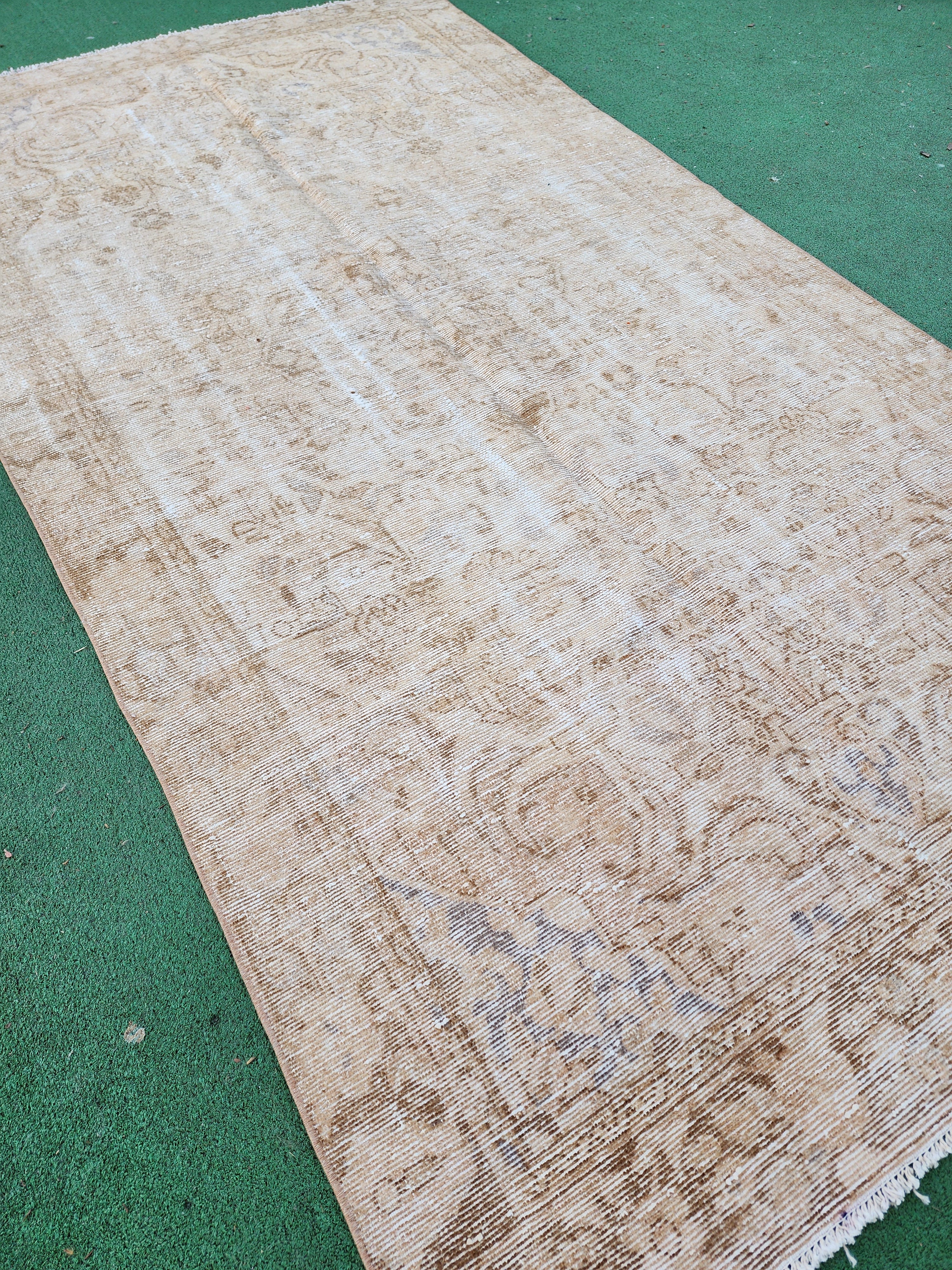 Large Persian Rug 8 x 5 ft Beige and Brown Natural Wool Large Floral Vintage Rug
