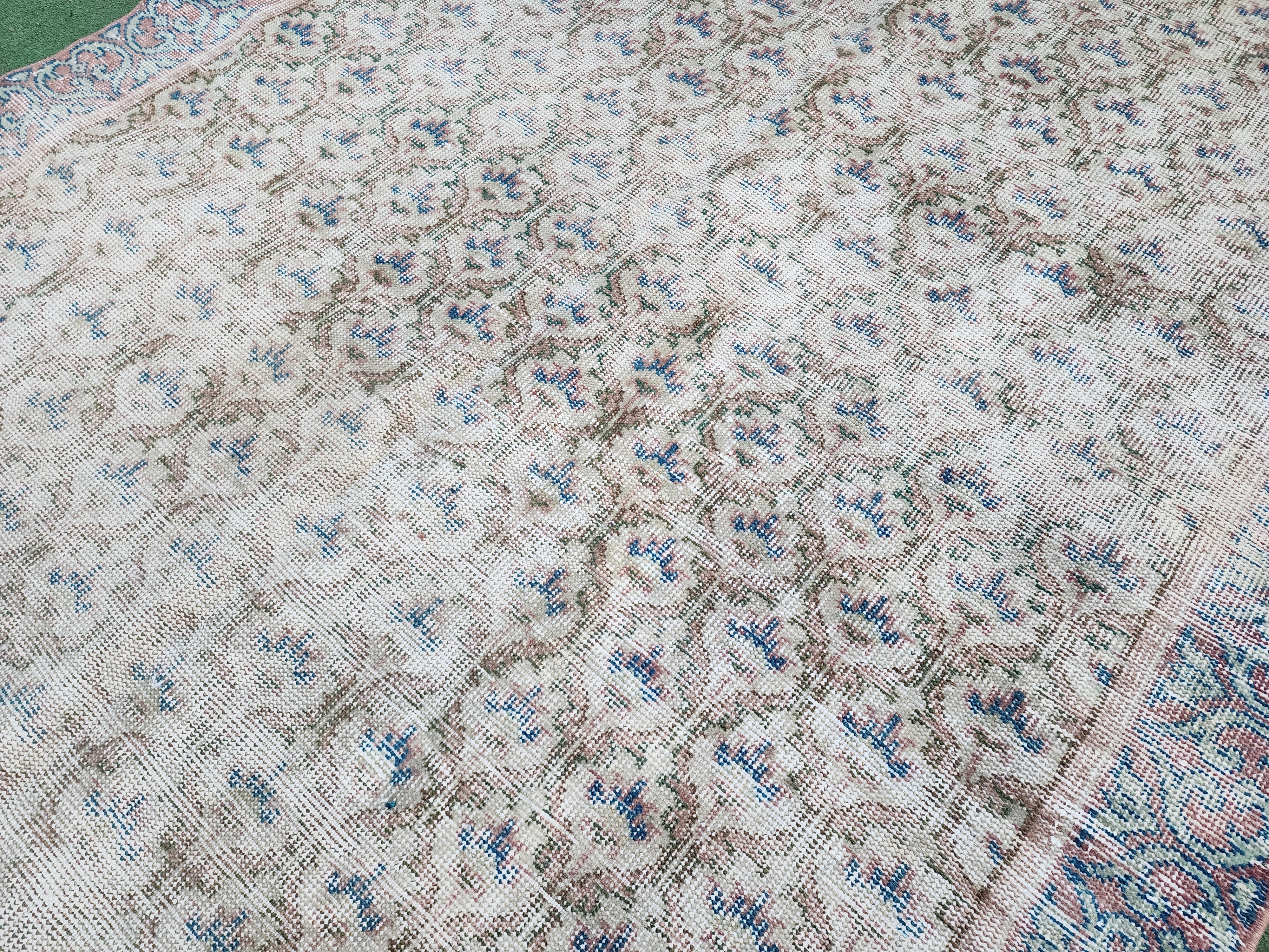 Vintage Persian Rug, 8 ft 10 in x 5 ft 4 in, Large Turkish Rug in Beige Blue and Brown