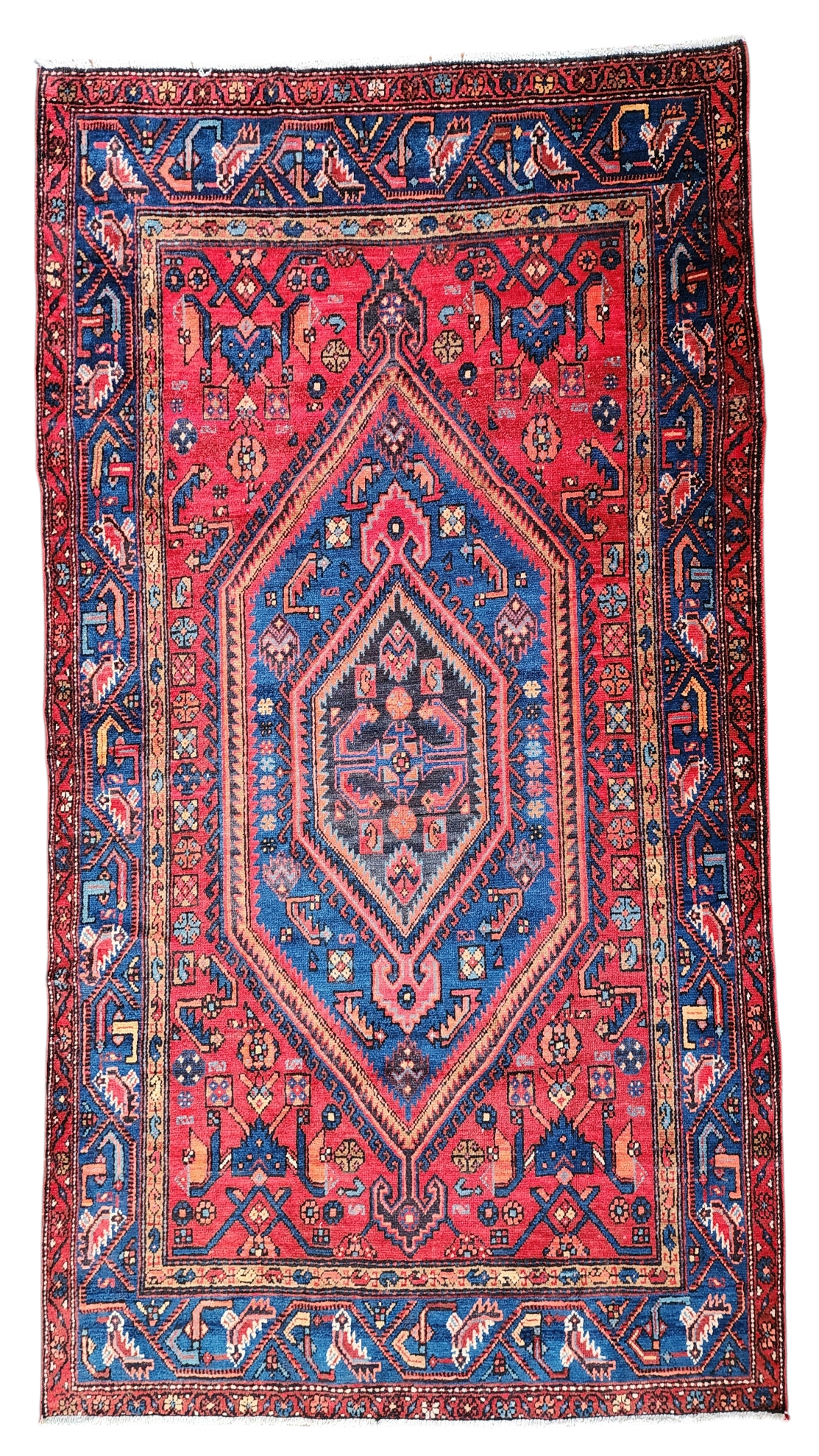 Persian Red and Blue Vintage Rug,  6 ft 10 in x 4 ft 6 in
