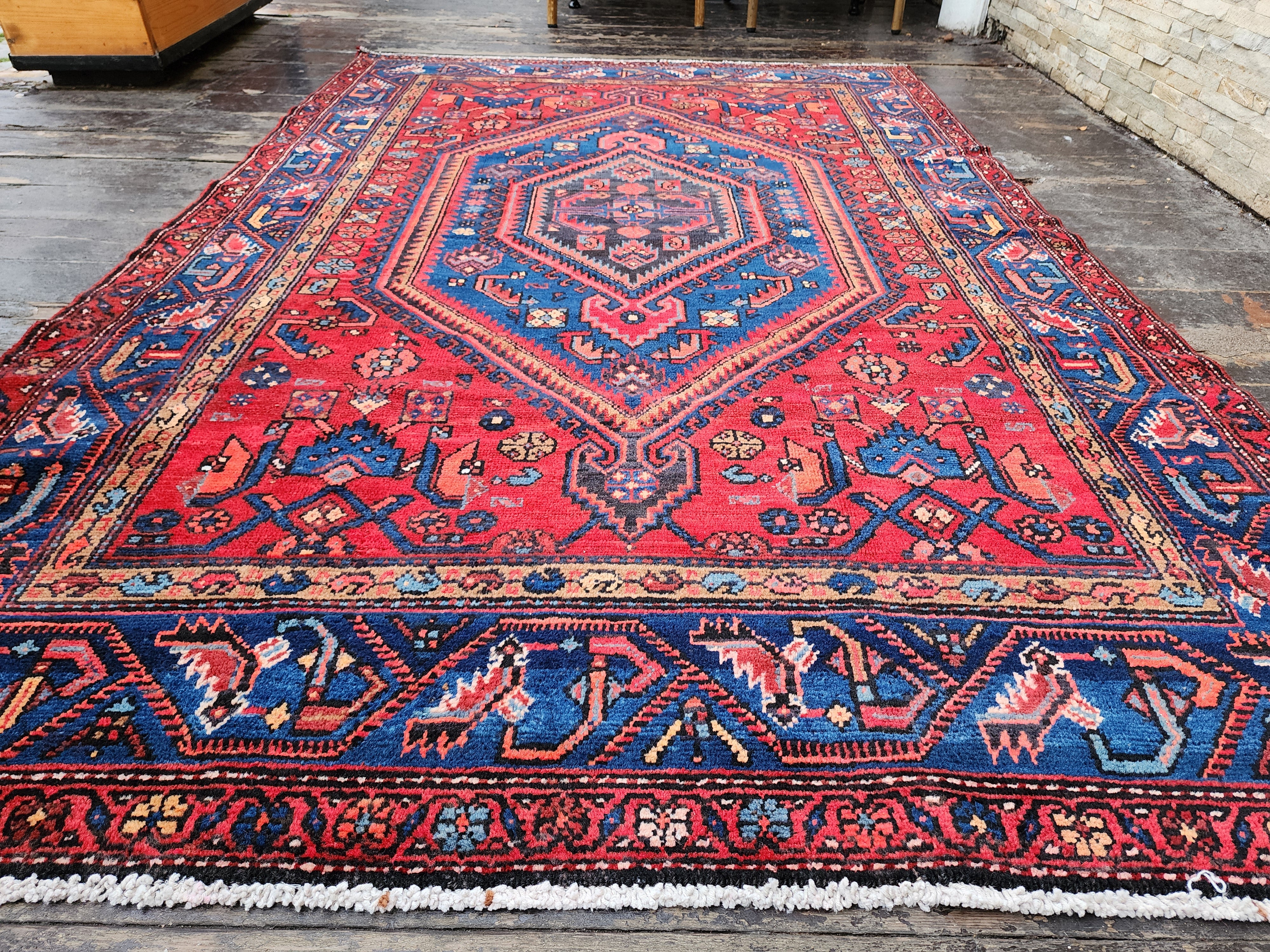 Persian Red and Blue Vintage Rug,  6 ft 10 in x 4 ft 6 in