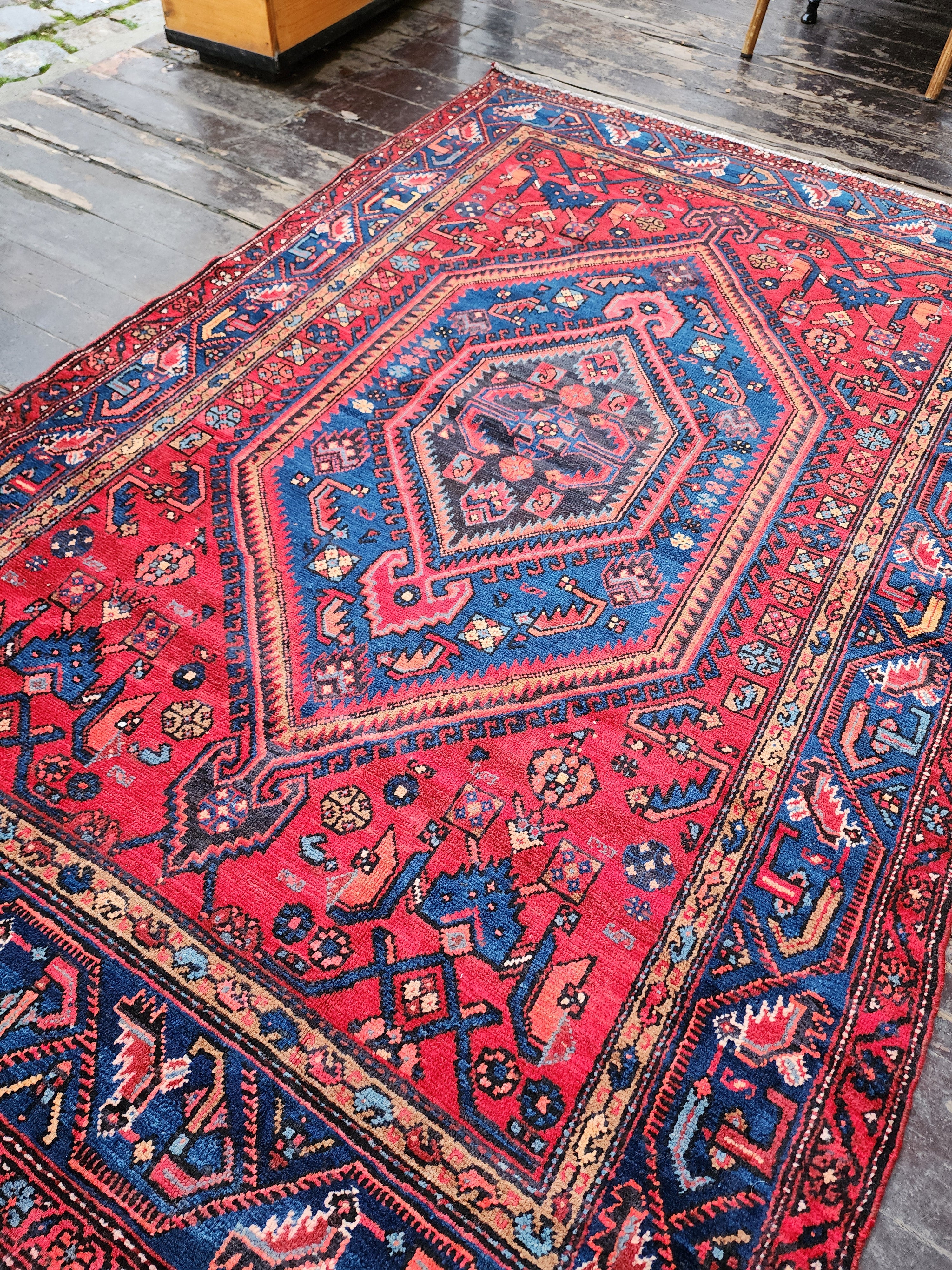 Persian Red and Blue Vintage Rug,  6 ft 10 in x 4 ft 6 in