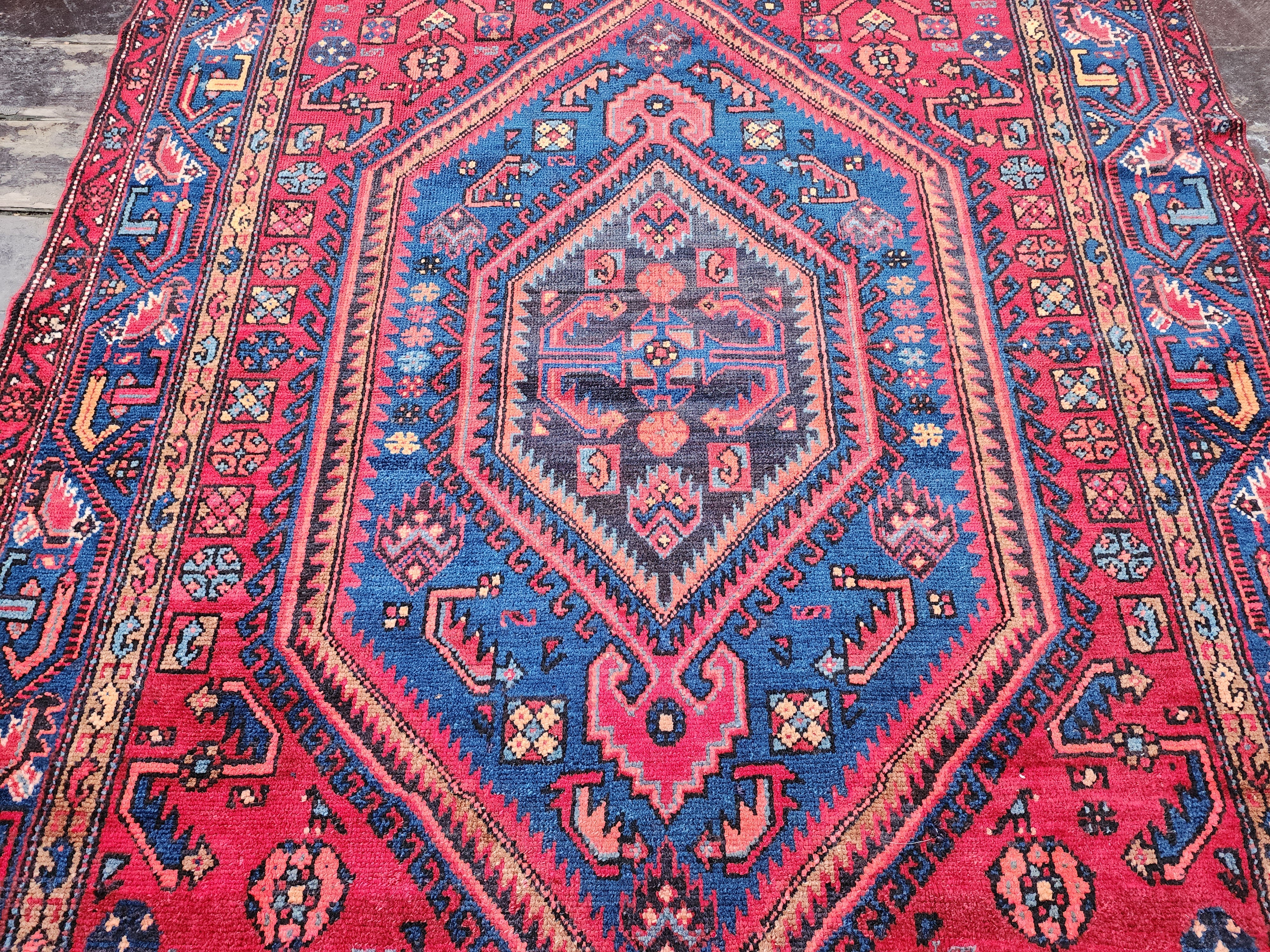 Persian Red and Blue Vintage Rug,  6 ft 10 in x 4 ft 6 in