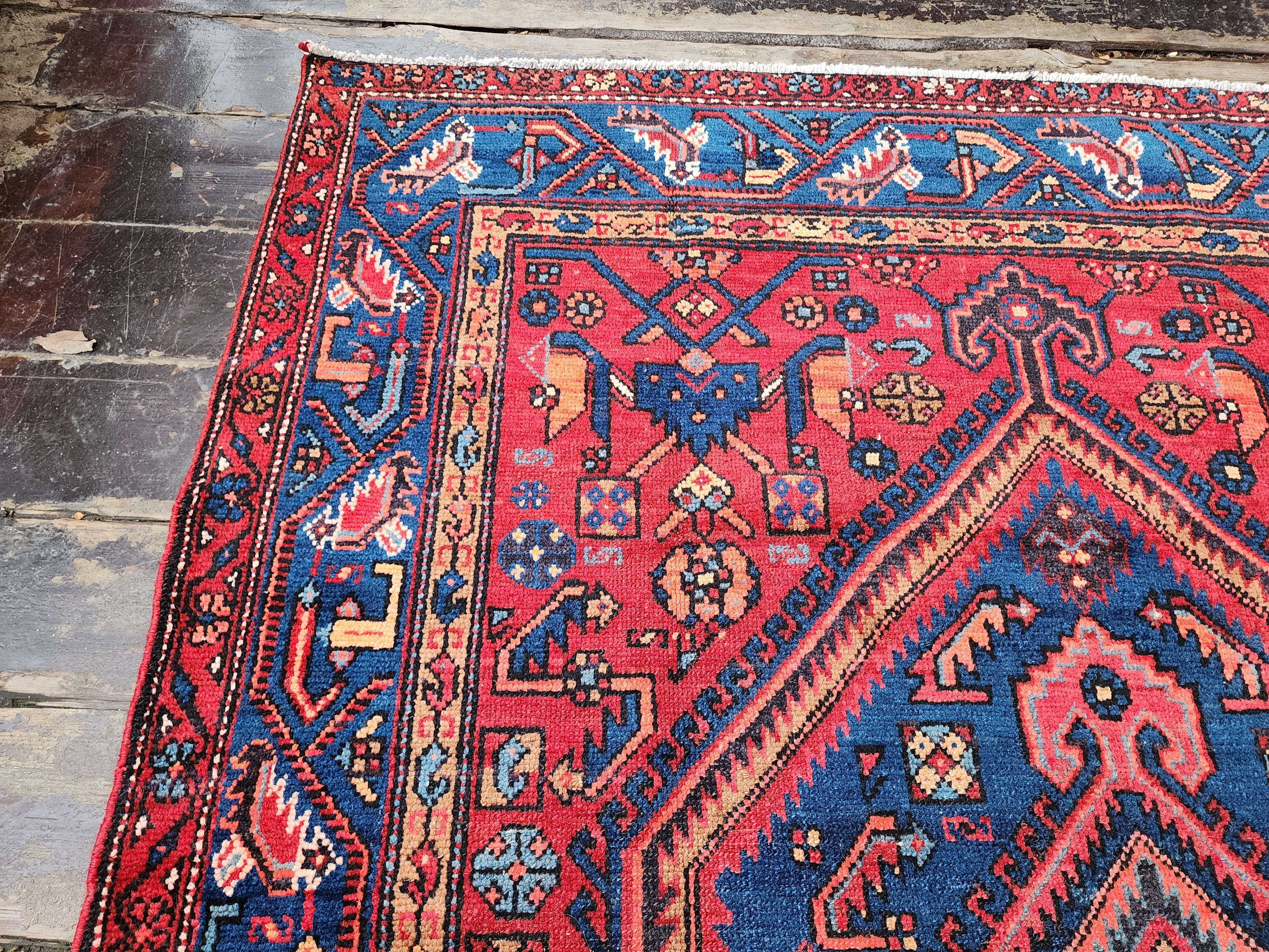 Persian Red and Blue Vintage Rug,  6 ft 10 in x 4 ft 6 in