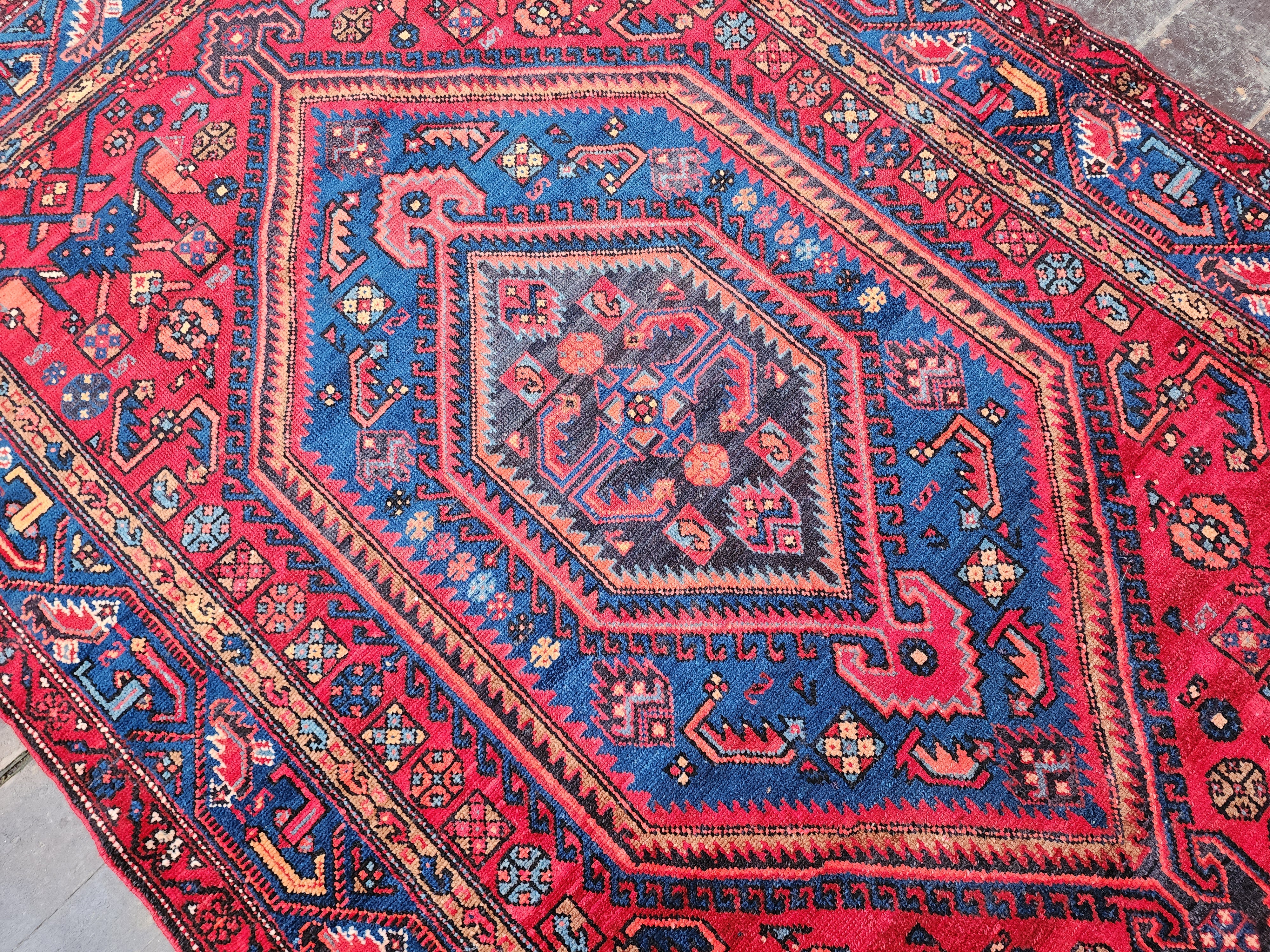 Persian Red and Blue Vintage Rug,  6 ft 10 in x 4 ft 6 in