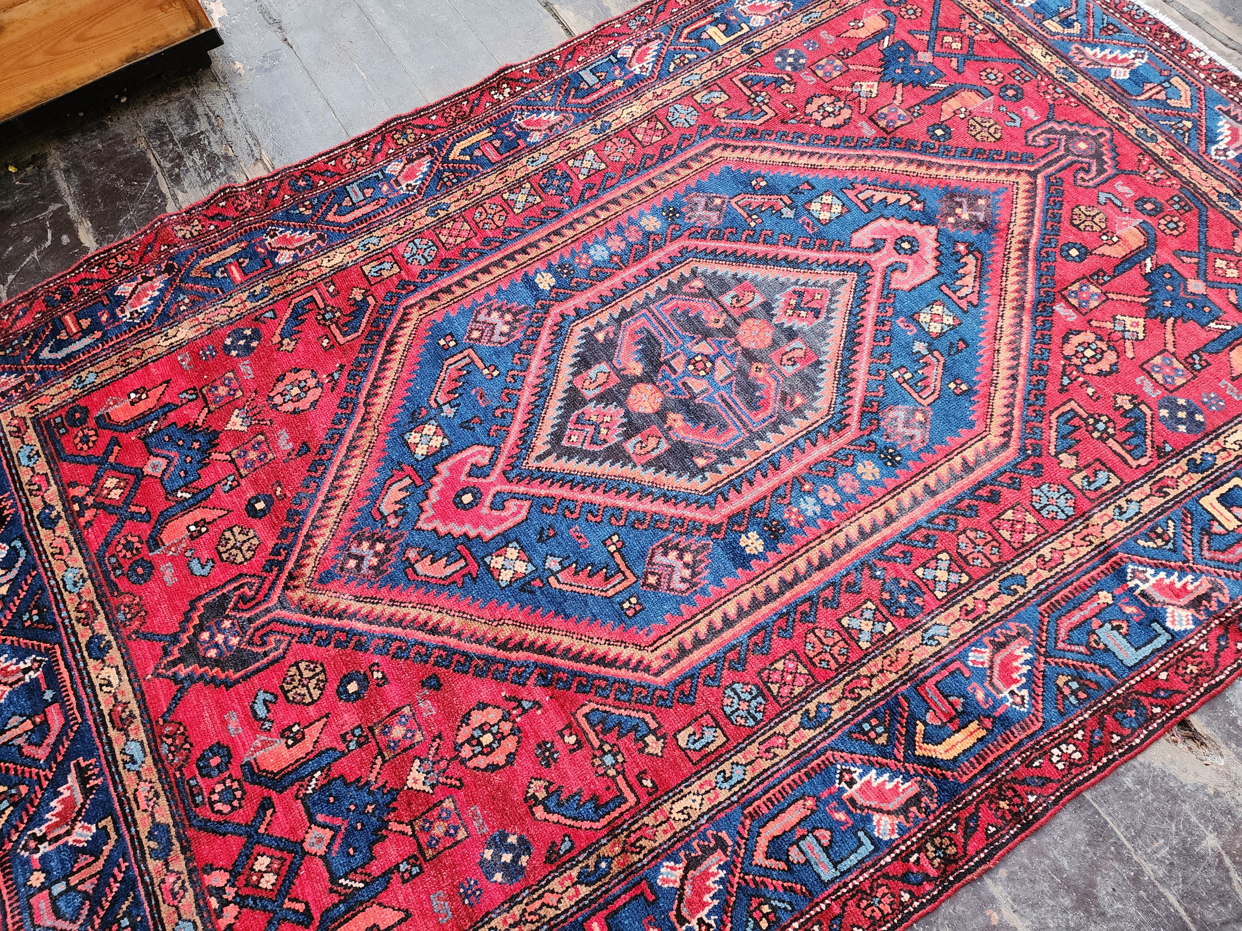 Persian Red and Blue Vintage Rug,  6 ft 10 in x 4 ft 6 in