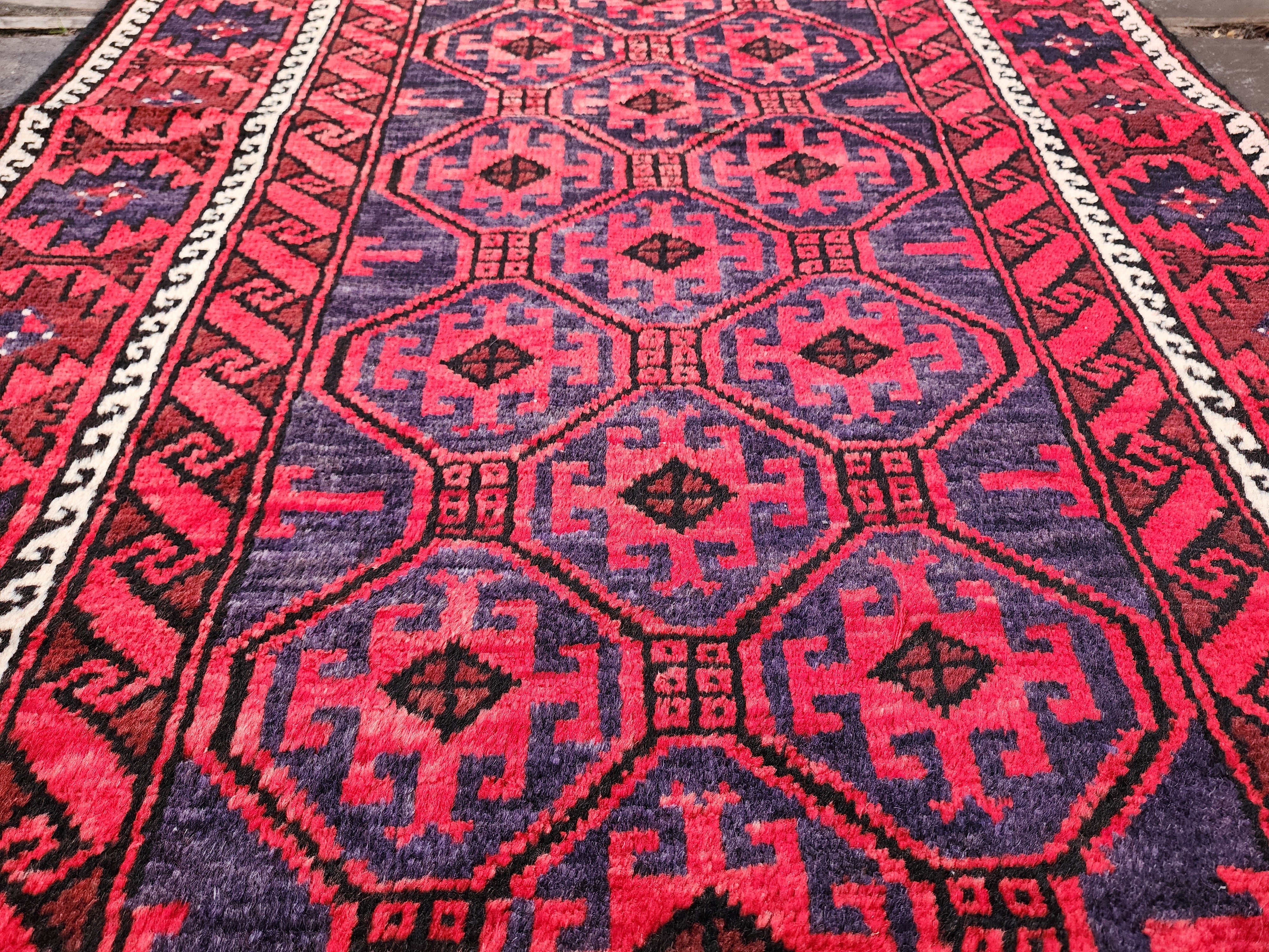 Persian Hallway Long Rug 14 x 3 ft Red and Blue Vintage Turkish Natural Wool Recycled Runner Rug, Boho Rustic Decor Antique Oriental Rug