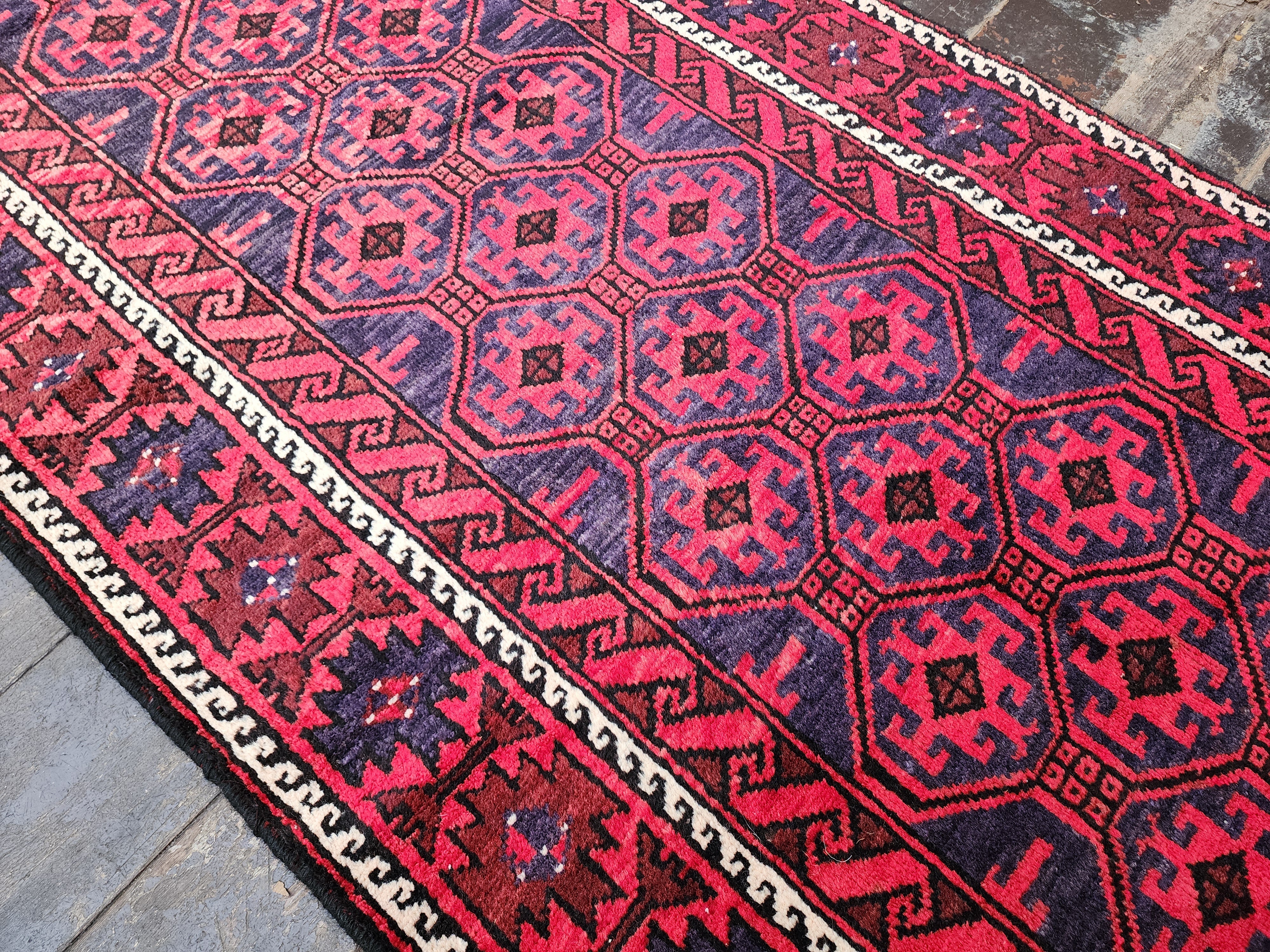 Persian Hallway Long Rug 14 x 3 ft Red and Blue Vintage Turkish Natural Wool Recycled Runner Rug, Boho Rustic Decor Antique Oriental Rug