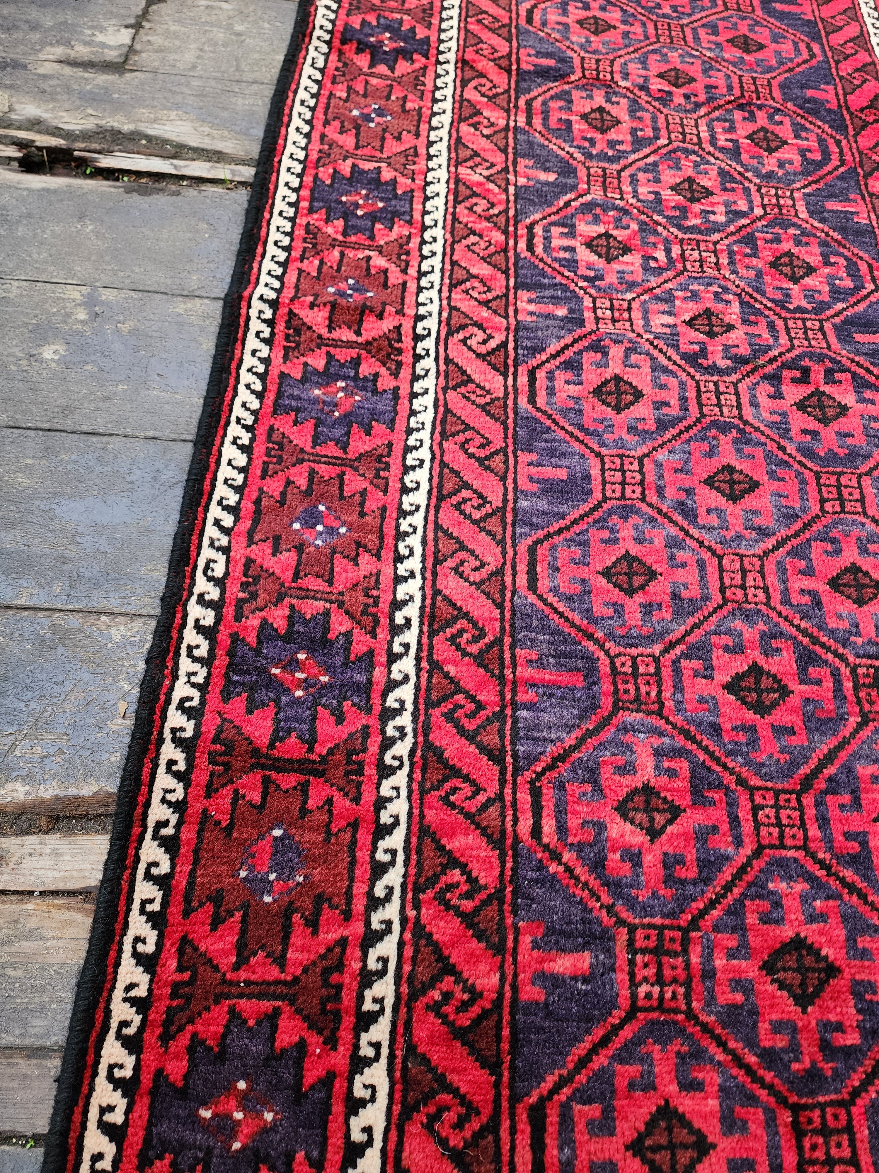 Persian Hallway Long Rug 14 x 3 ft Red and Blue Vintage Turkish Natural Wool Recycled Runner Rug, Boho Rustic Decor Antique Oriental Rug