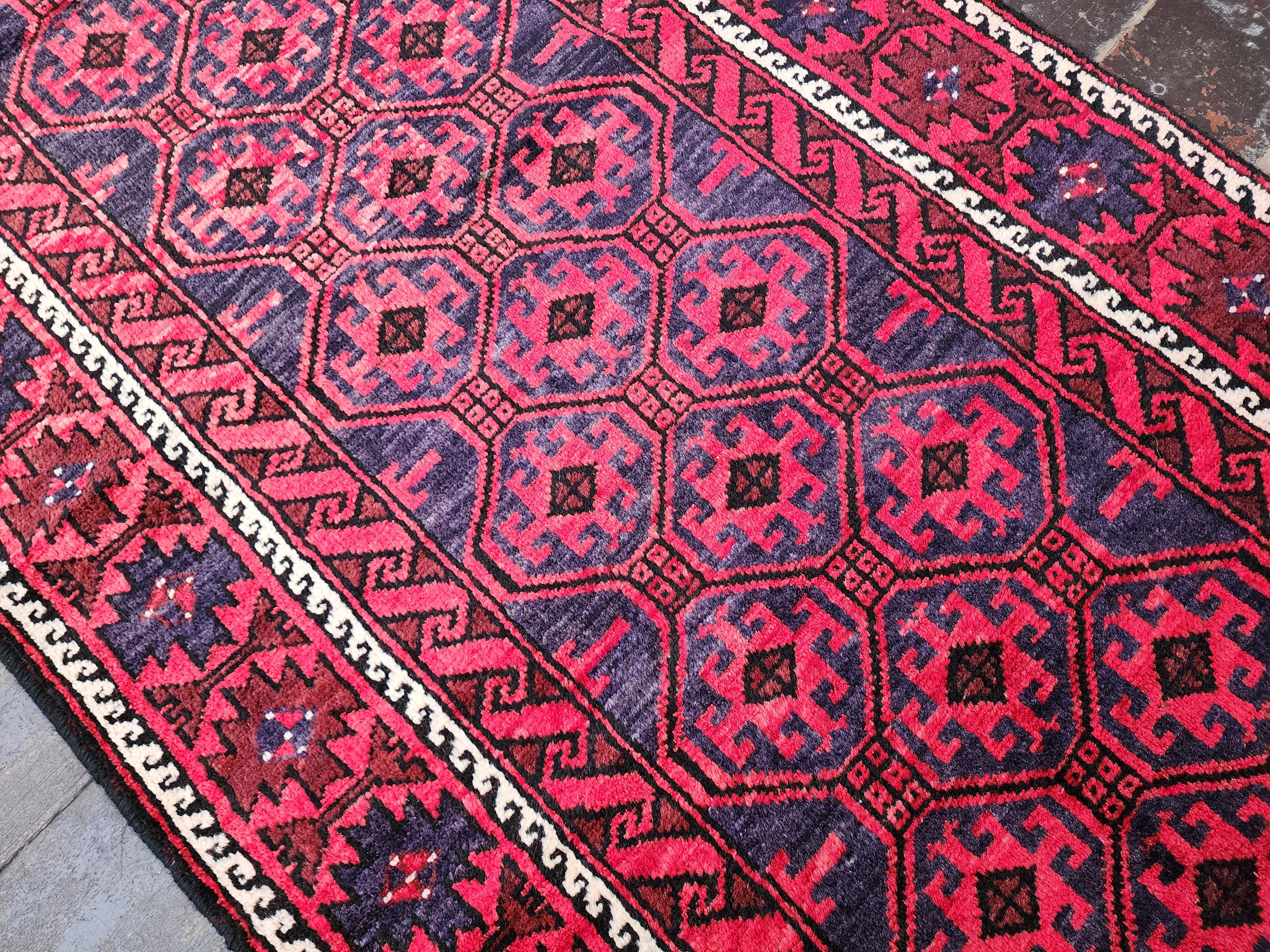 Persian Hallway Long Rug 14 x 3 ft Red and Blue Vintage Turkish Natural Wool Recycled Runner Rug, Boho Rustic Decor Antique Oriental Rug