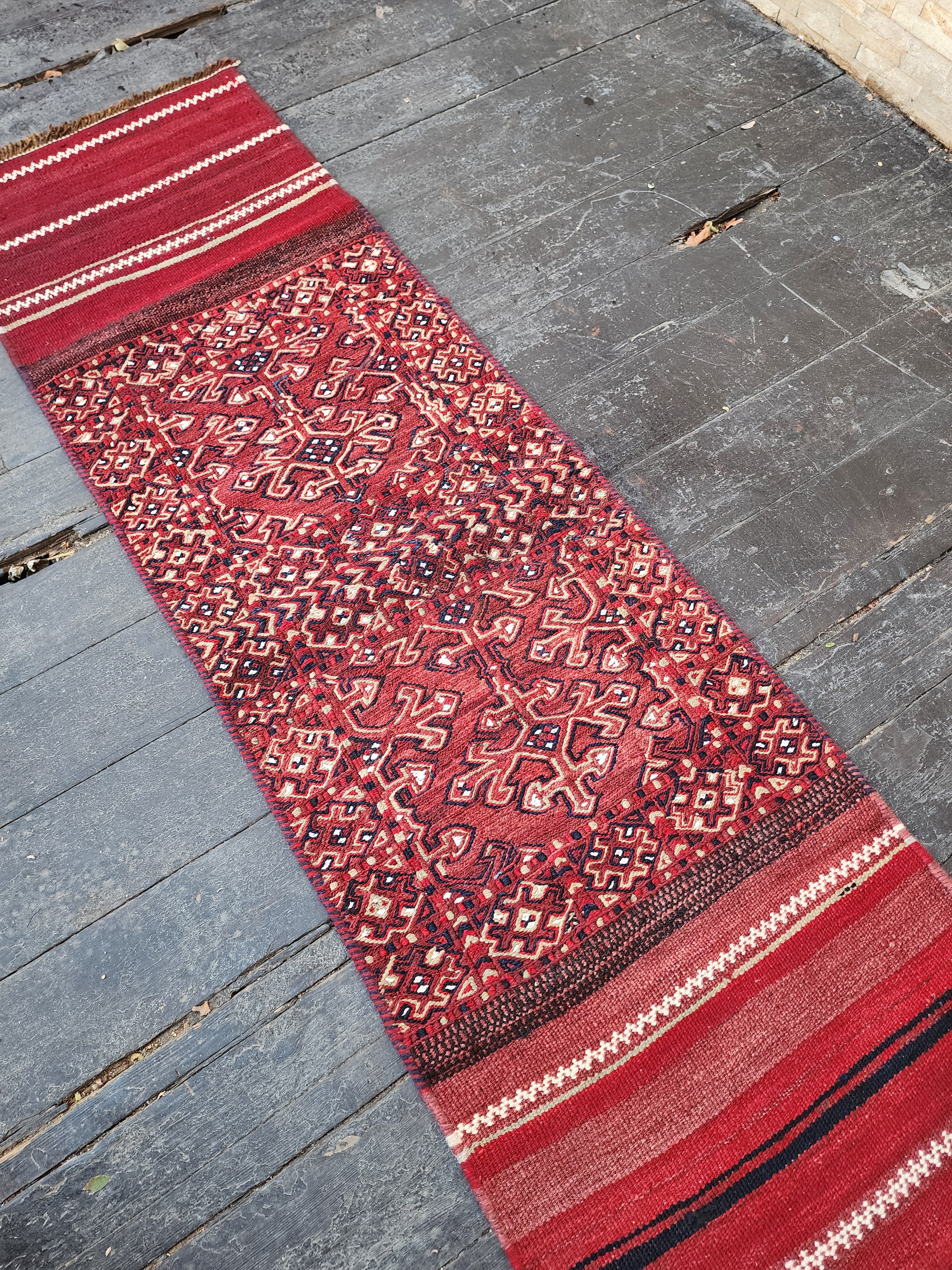 Vintage Kilim Runner Rug 6 x 2 ft Persian Handmade Natural Wool Rug. Boho Rustic Hallway Passage Rug, Embroidered Cicim Turkish Corridor Rug