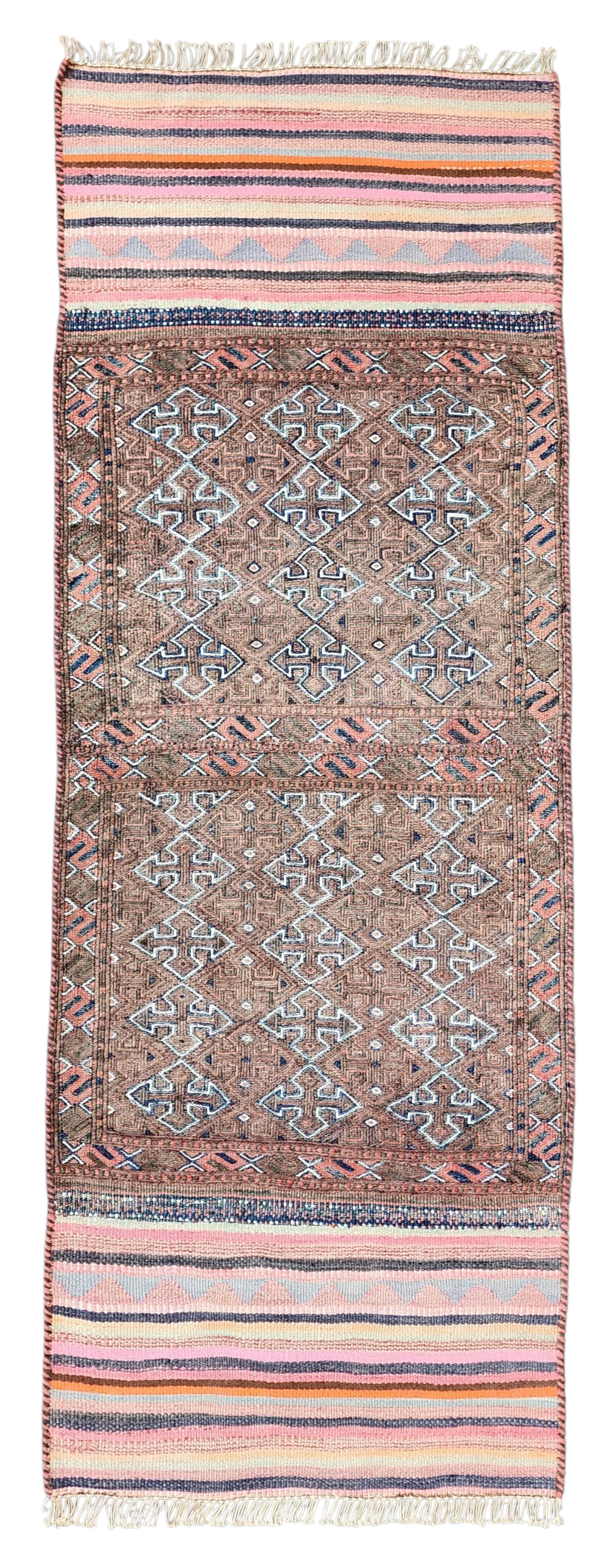 Vintage Persian Kilim Runner Rug, 5 ft 9 in x 2 ft 11 in, Purple and Pink Vintage Turkish Rug Handmade from Natural Wool