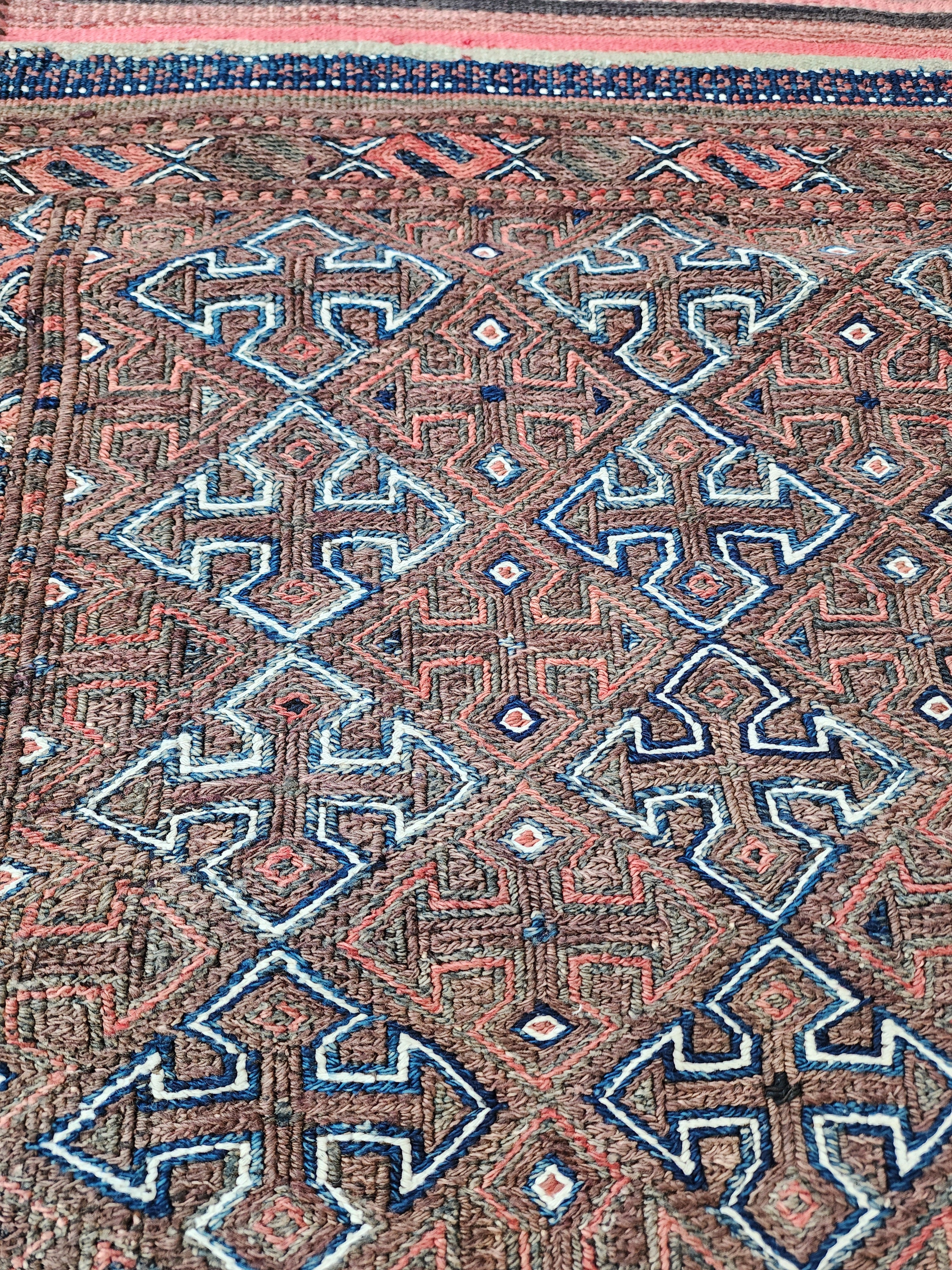 Vintage Persian Kilim Runner Rug, 5 ft 9 in x 2 ft 11 in, Purple and Pink Vintage Turkish Rug Handmade from Natural Wool