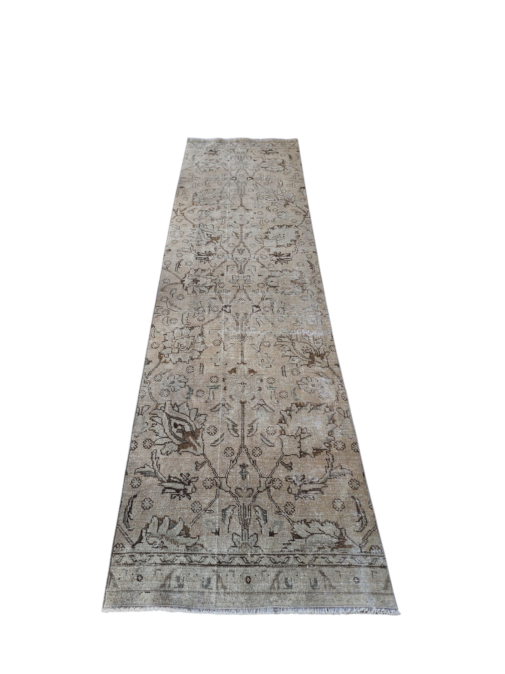 Vintage Persian Tabriz Runner Rug: Hand-Woven Wool, 9'11'' x 2'8''