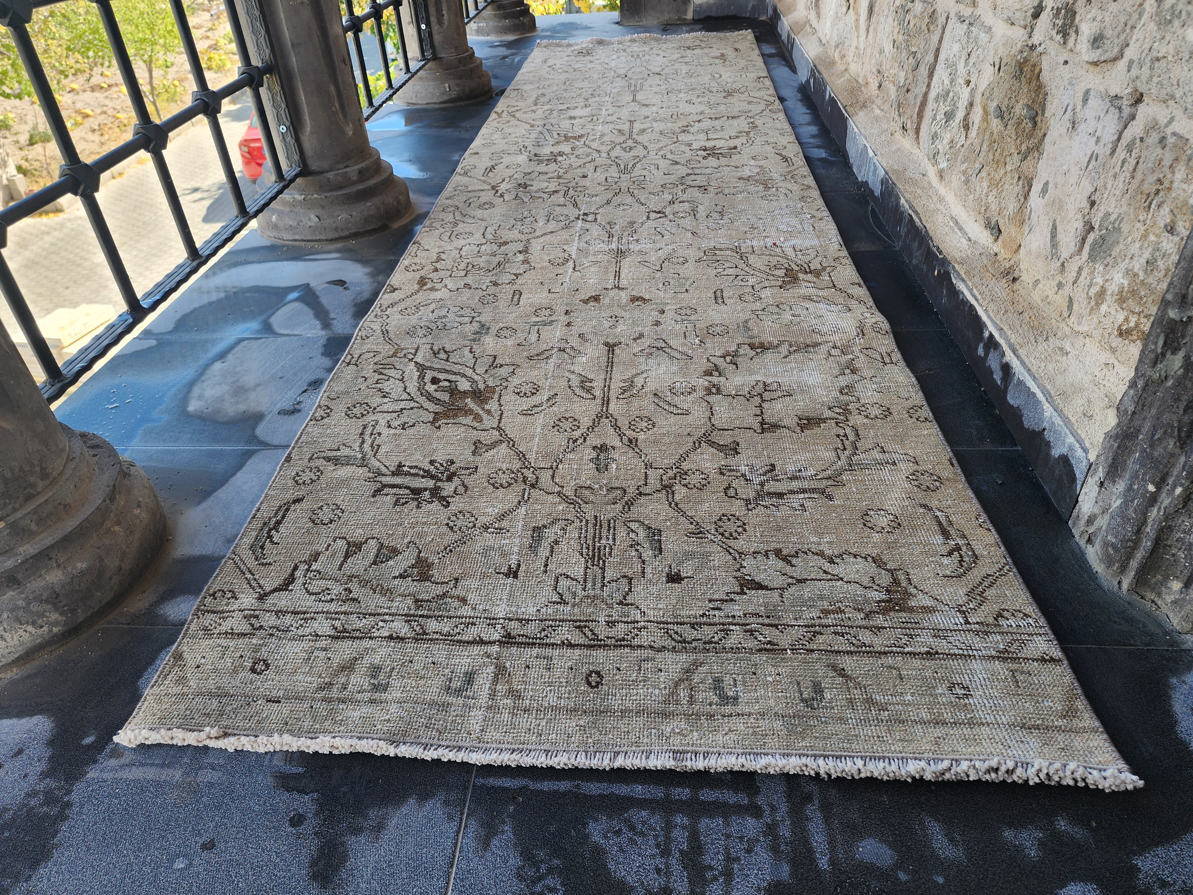 Vintage Persian Tabriz Runner Rug: Hand-Woven Wool, 9'11'' x 2'8''