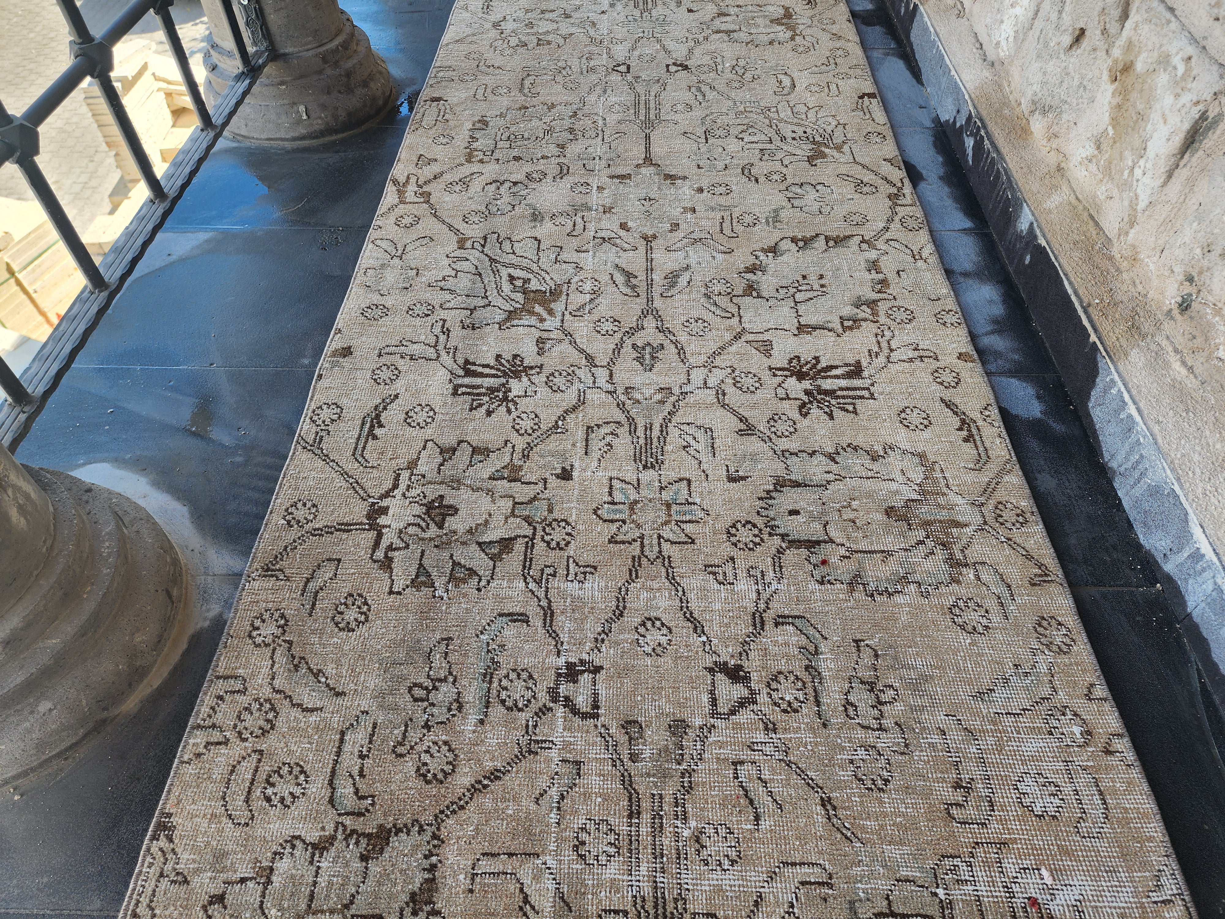 Vintage Persian Tabriz Runner Rug: Hand-Woven Wool, 9'11'' x 2'8''