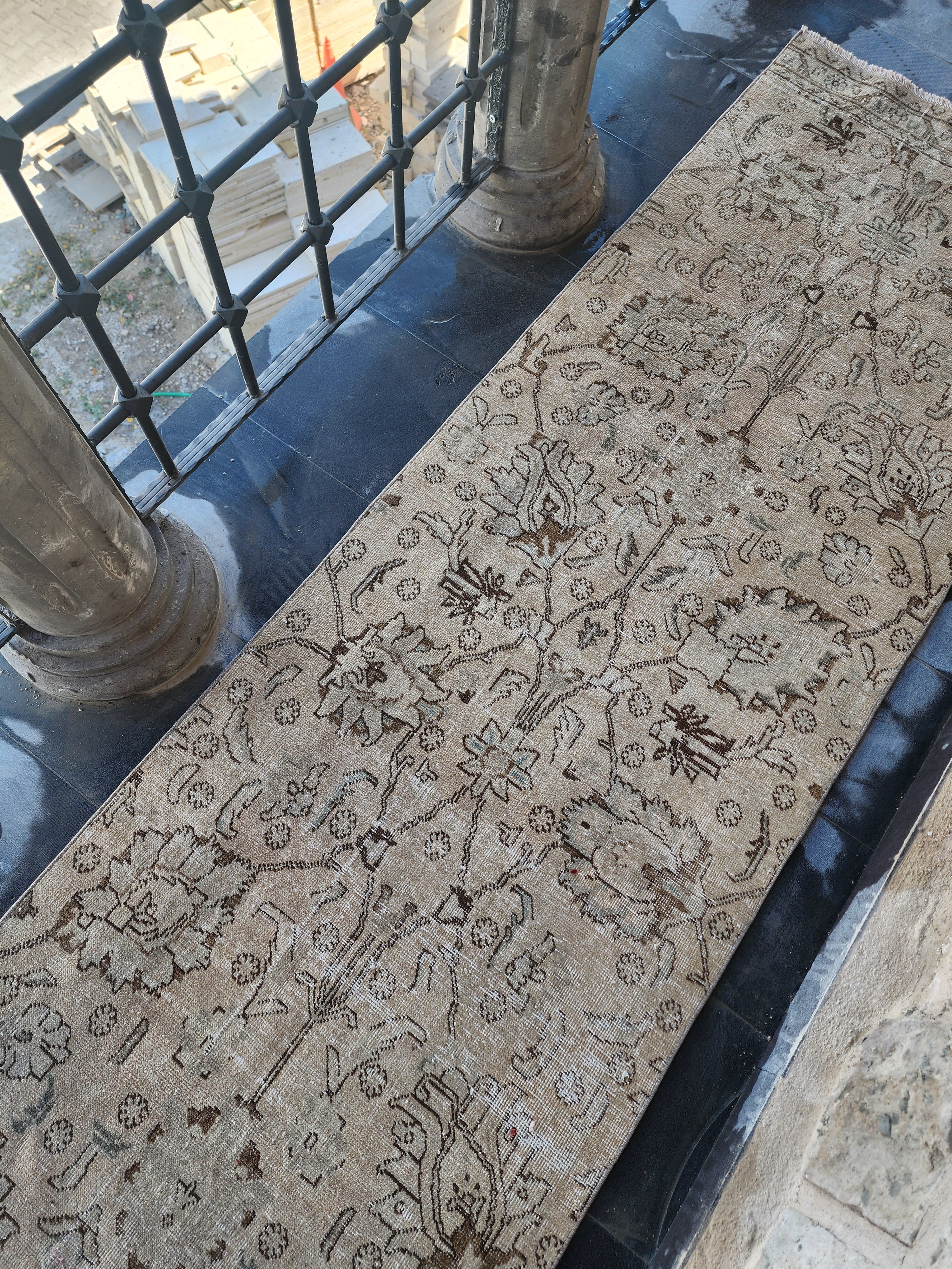 Vintage Persian Tabriz Runner Rug: Hand-Woven Wool, 9'11'' x 2'8''