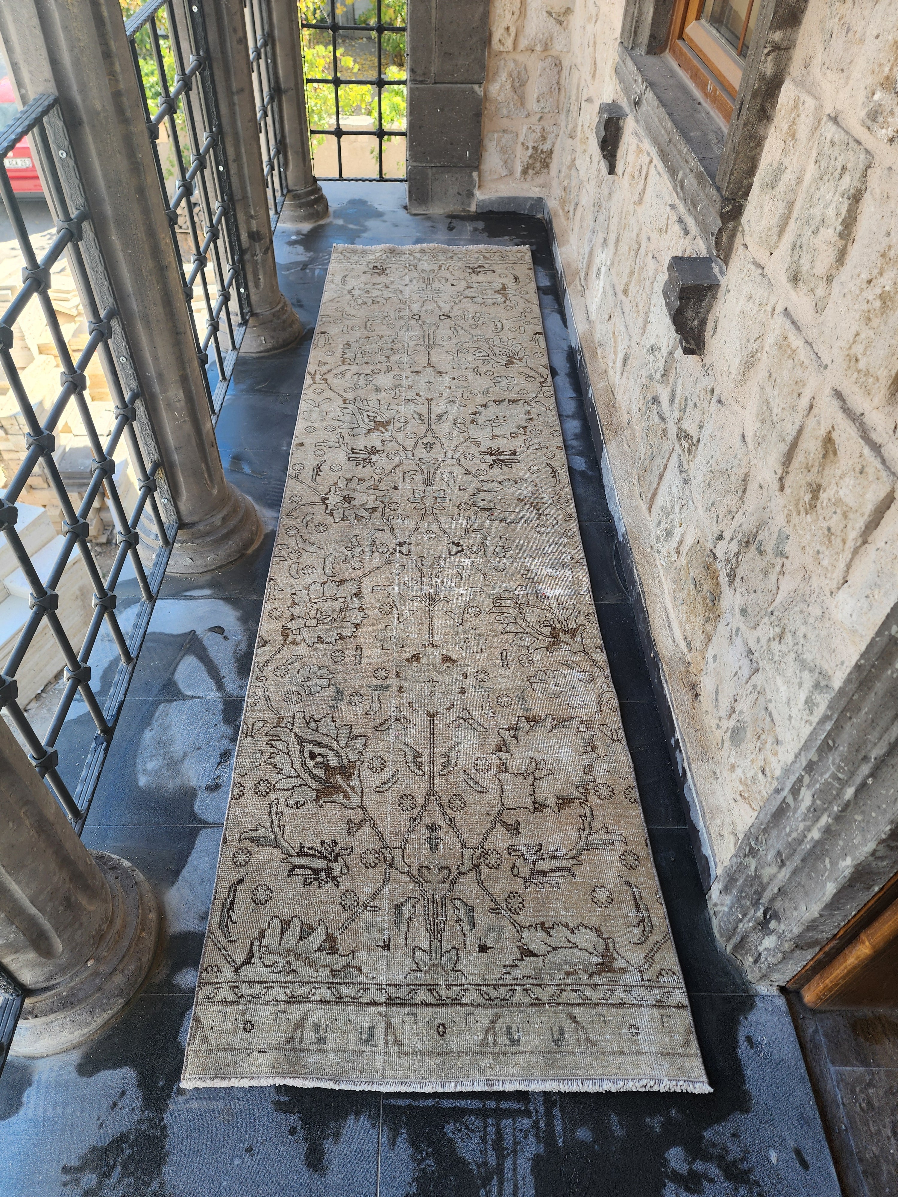 Vintage Persian Tabriz Runner Rug: Hand-Woven Wool, 9'11'' x 2'8''