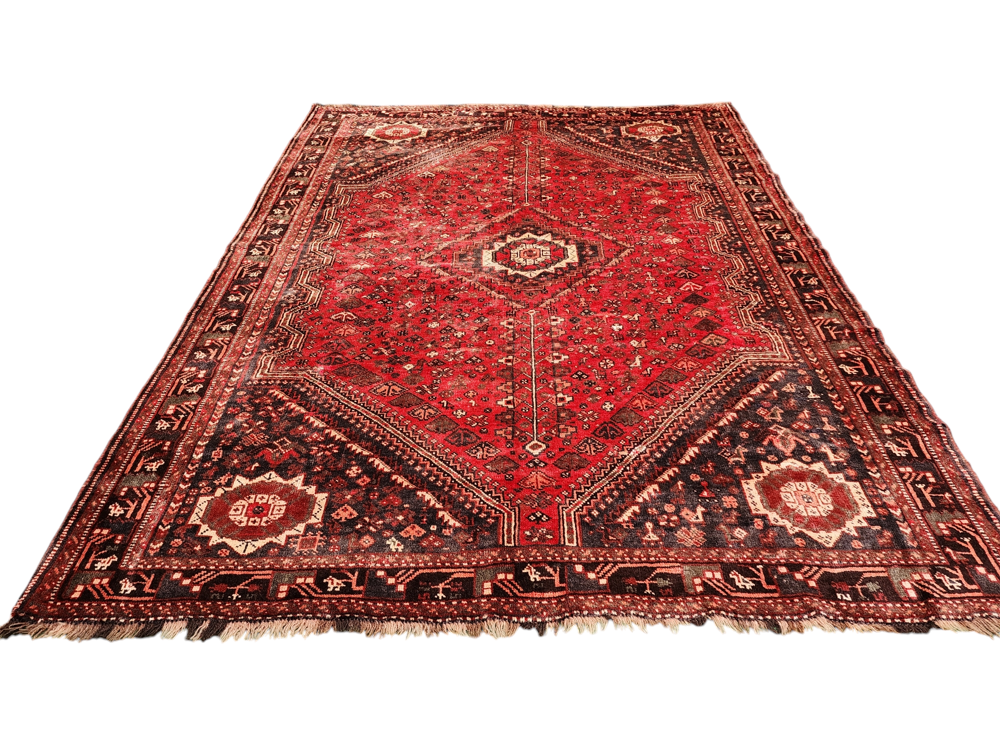 Red Persian Shiraz Rug, 9'6''x7'2''