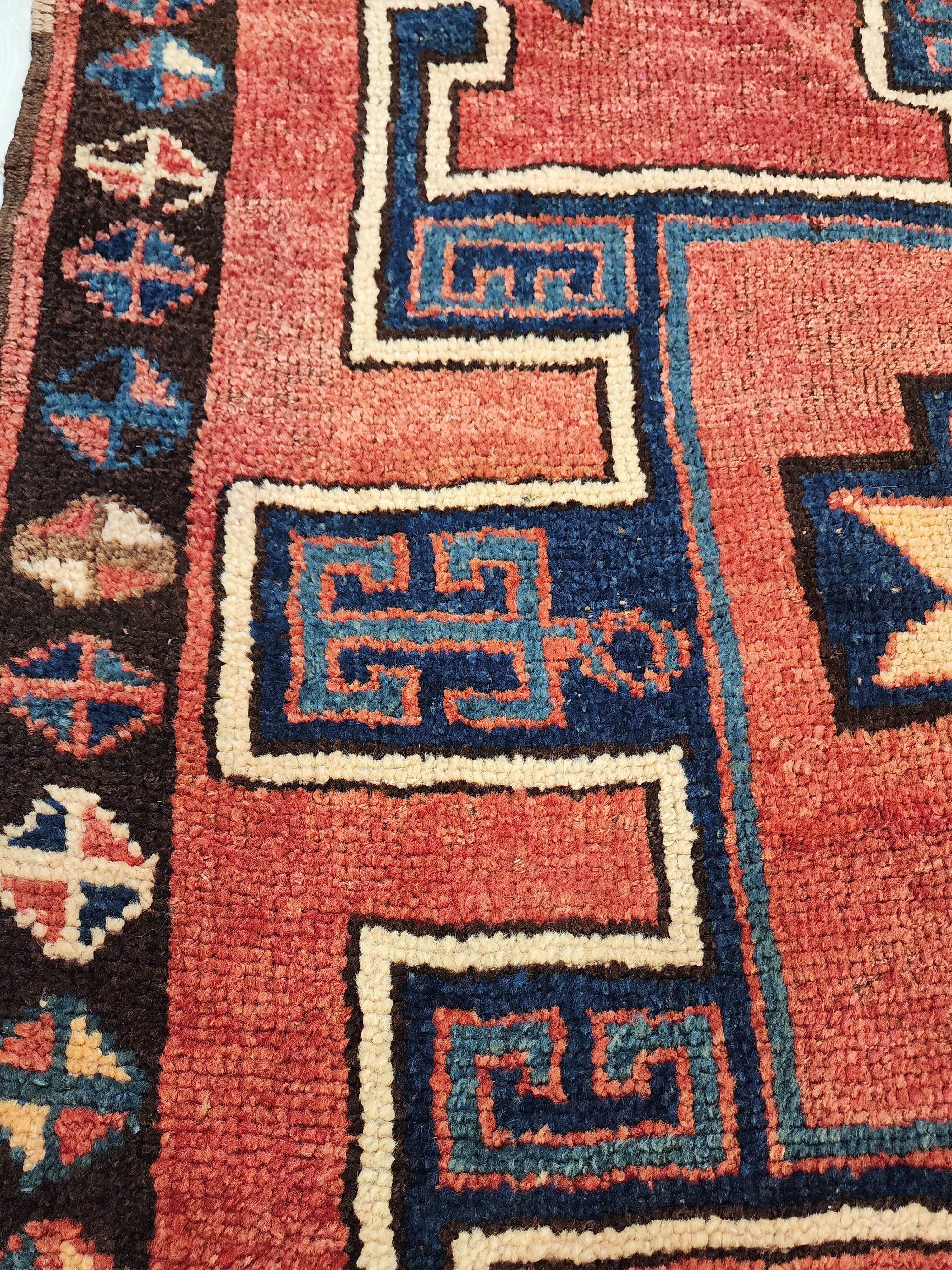 Wide Hallway Turkish Herki Rug 11 x 4 ft Red Blue Boho Rustic Persian Corridor Floor Rug, Vintage Natural Wool Passage Lounge Kitchen Rug