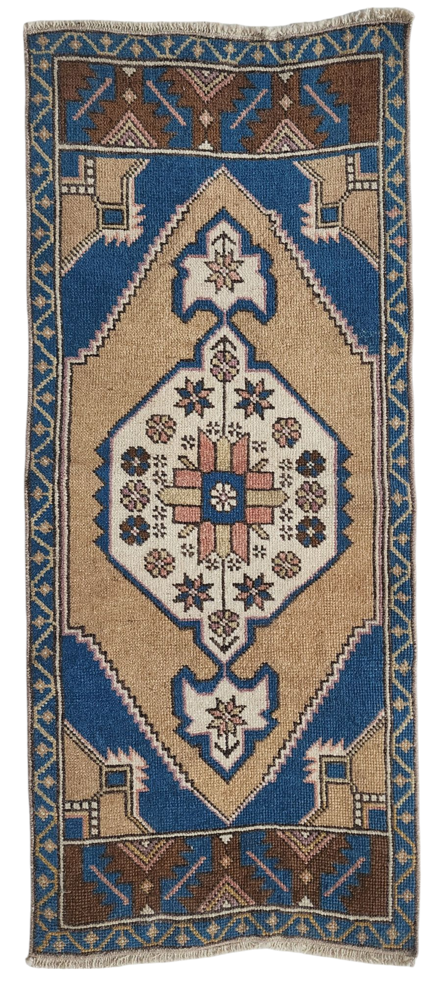 Vintage Turkish Hand-Knotted Rug with Soft Pastel Hues, 3'7''x1'6''