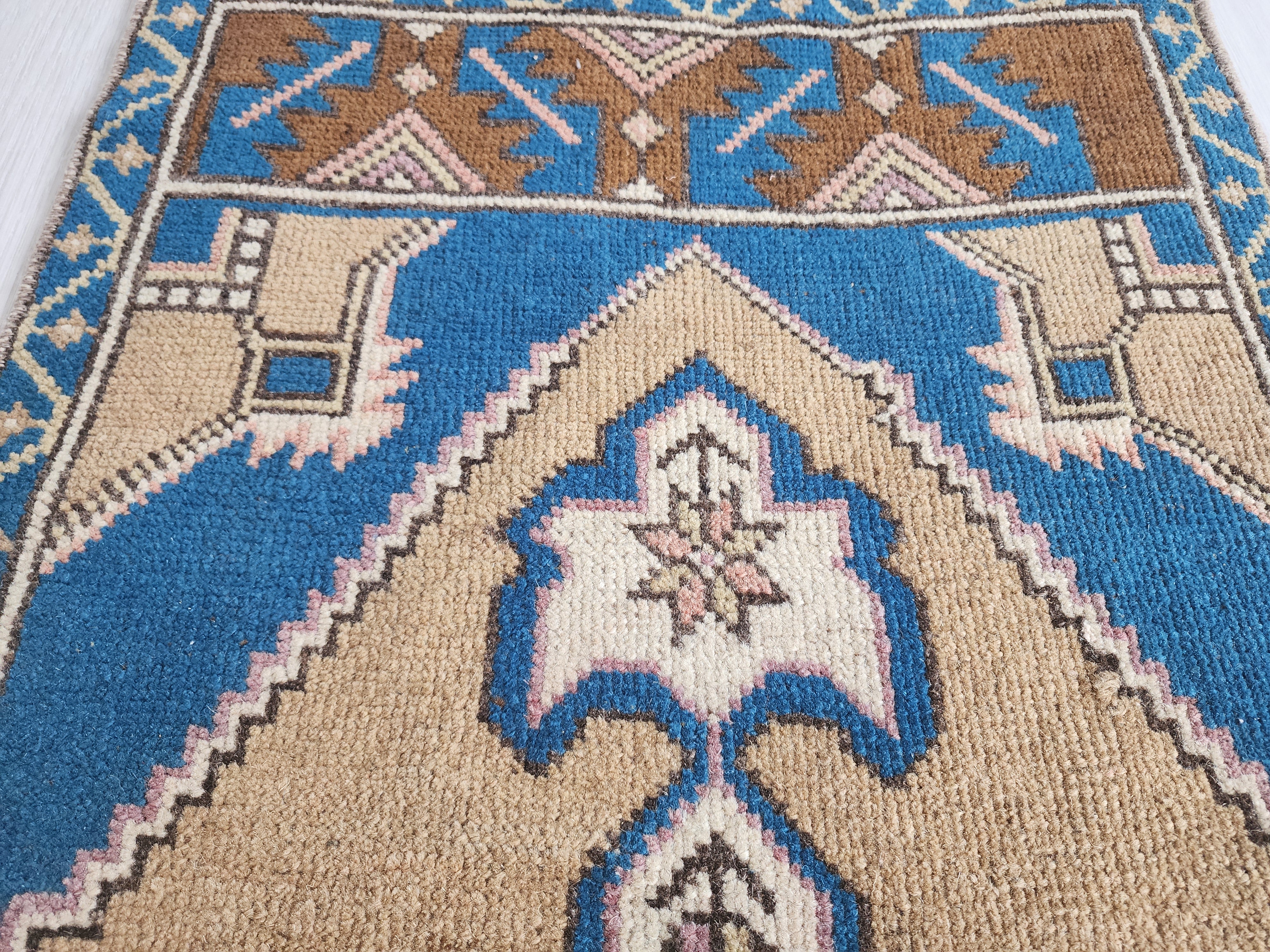 Vintage Turkish Hand-Knotted Rug with Soft Pastel Hues, 3'7''x1'6''