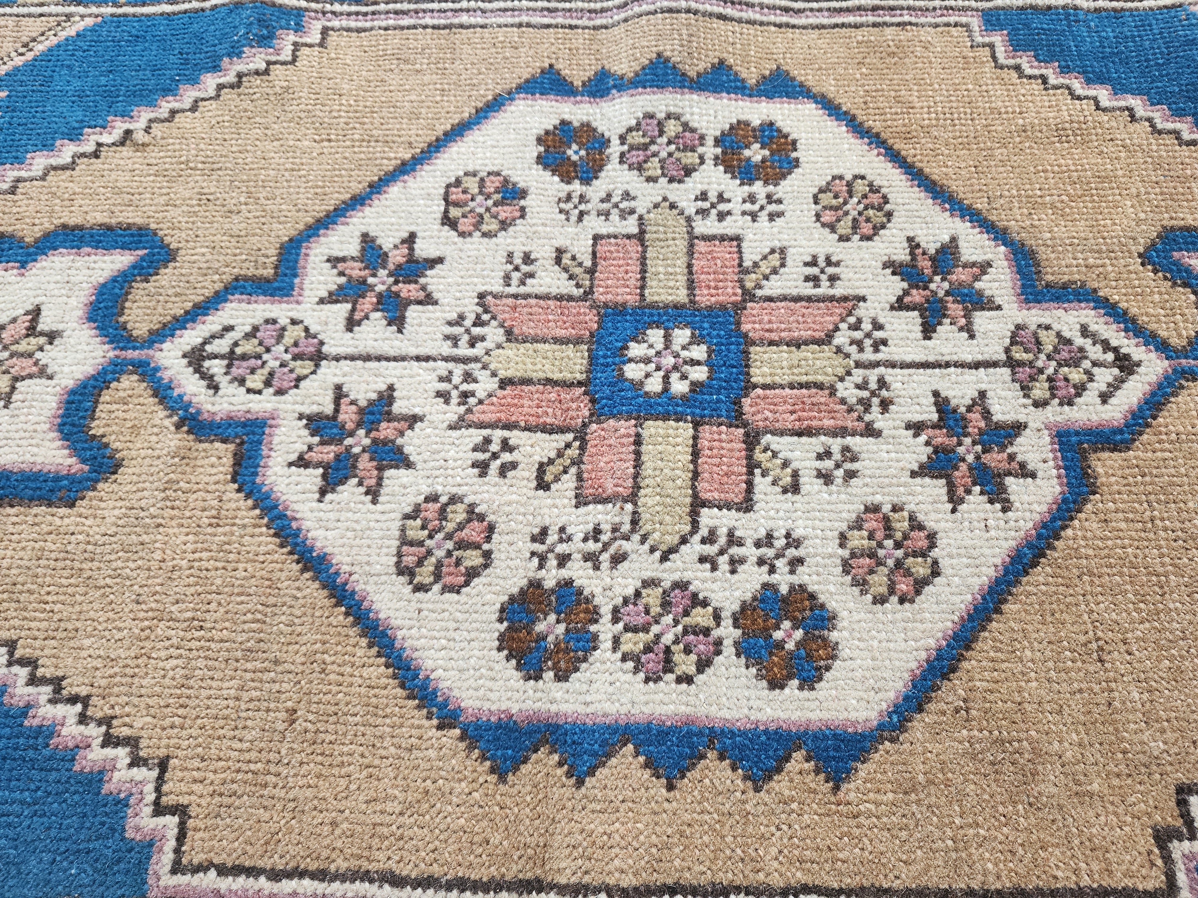 Vintage Turkish Hand-Knotted Rug with Soft Pastel Hues, 3'7''x1'6''