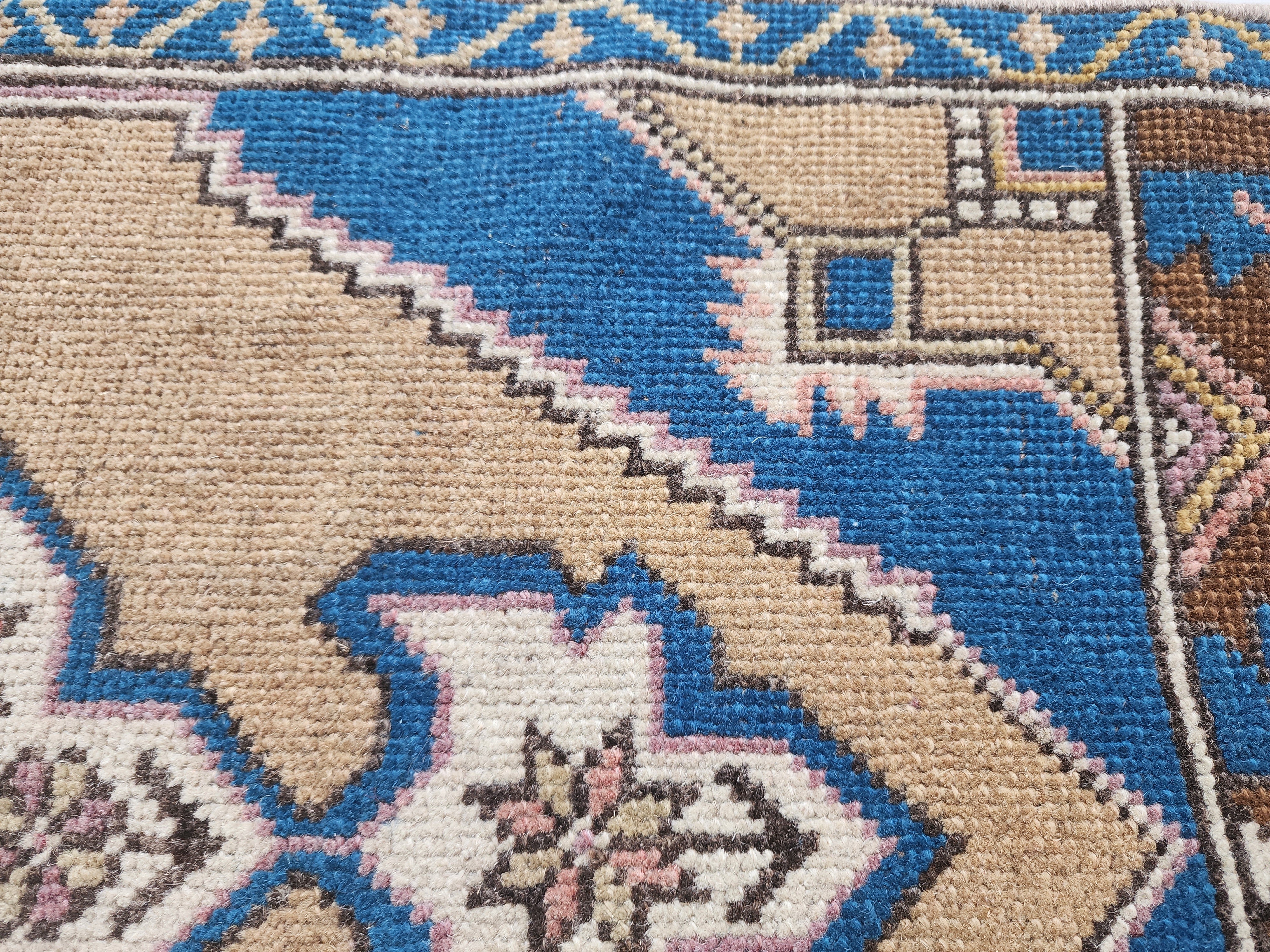 Vintage Turkish Hand-Knotted Rug with Soft Pastel Hues, 3'7''x1'6''