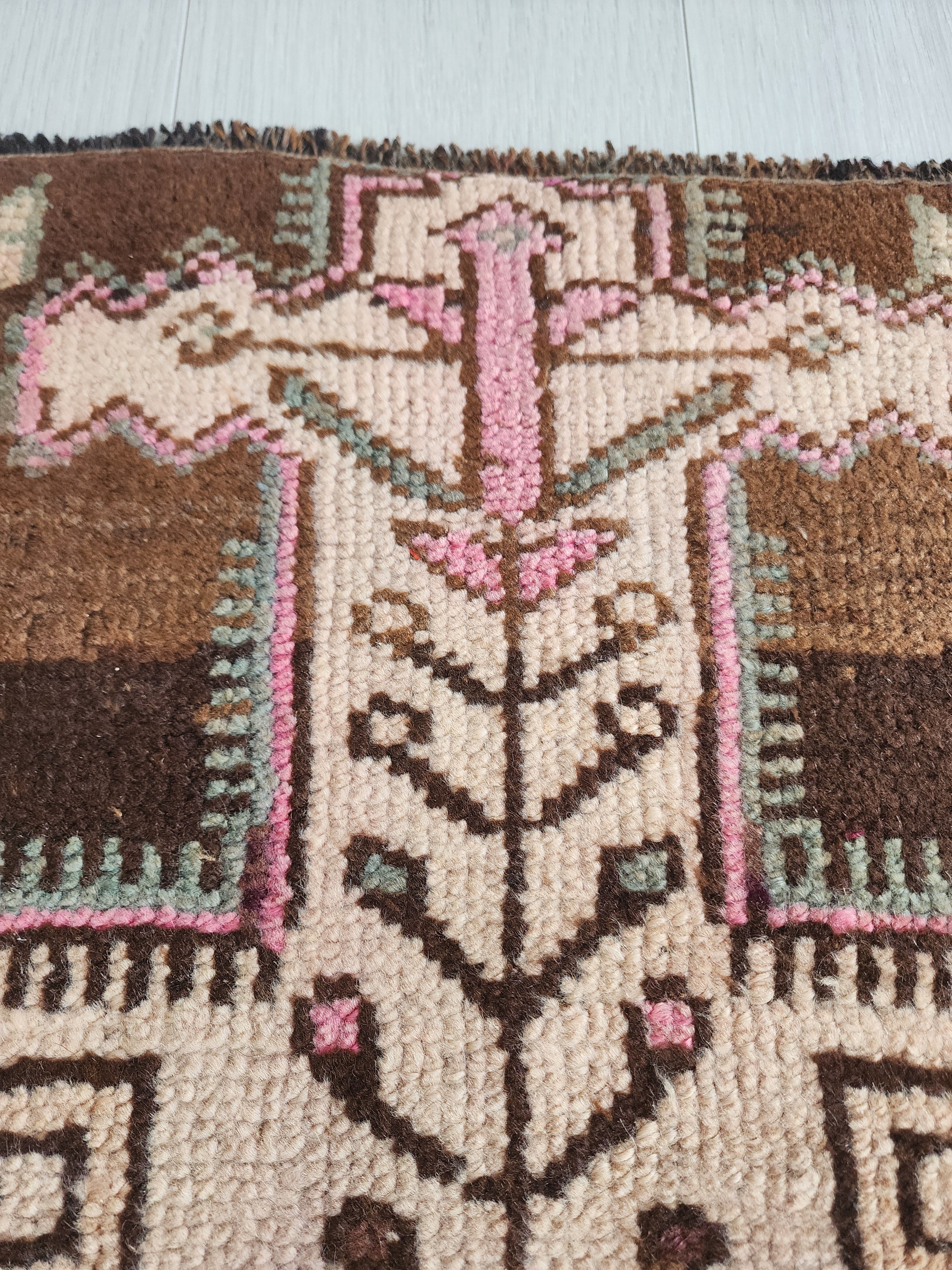 Small Turkish Rug, 3 ft x 1 ft 4 in, Distressed Faded Vintage Mat