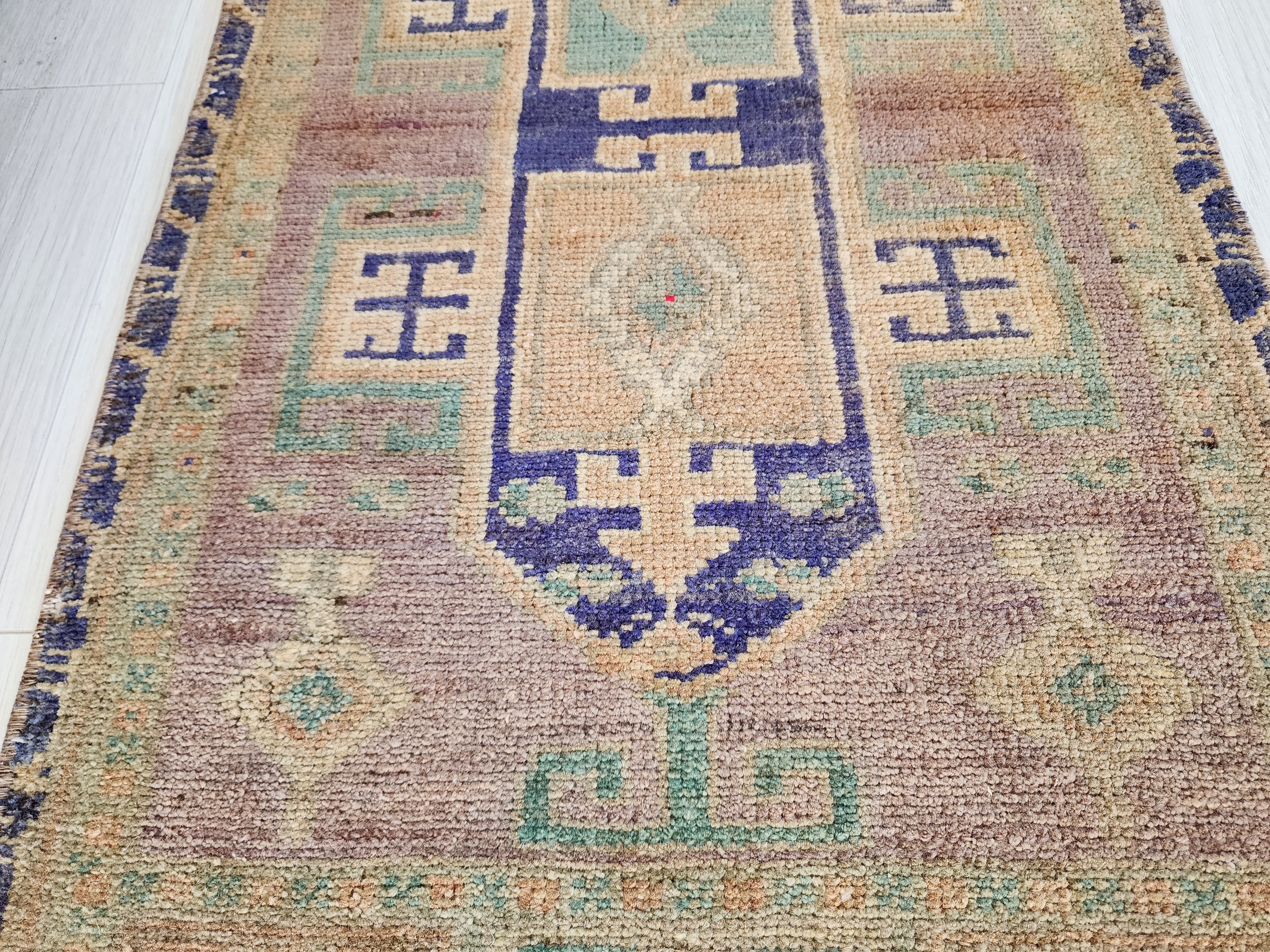 Tapis rustique de style bohème délavé vintage, tapis vieilli, tapis persan délavé pastel, décoration de salon en laine naturelle 3,2 x 1,5 pi