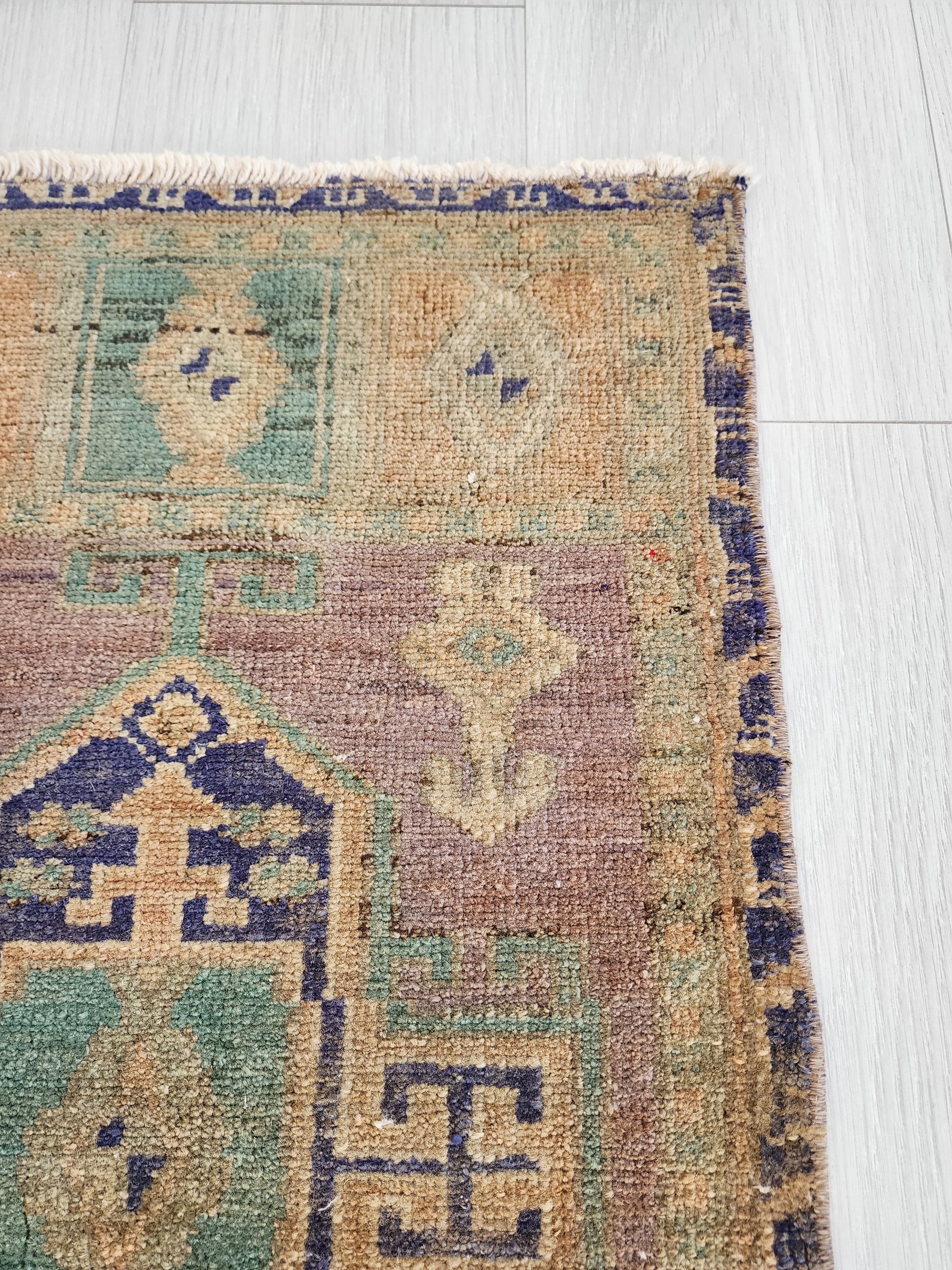 Tapis rustique de style bohème délavé vintage, tapis vieilli, tapis persan délavé pastel, décoration de salon en laine naturelle 3,2 x 1,5 pi