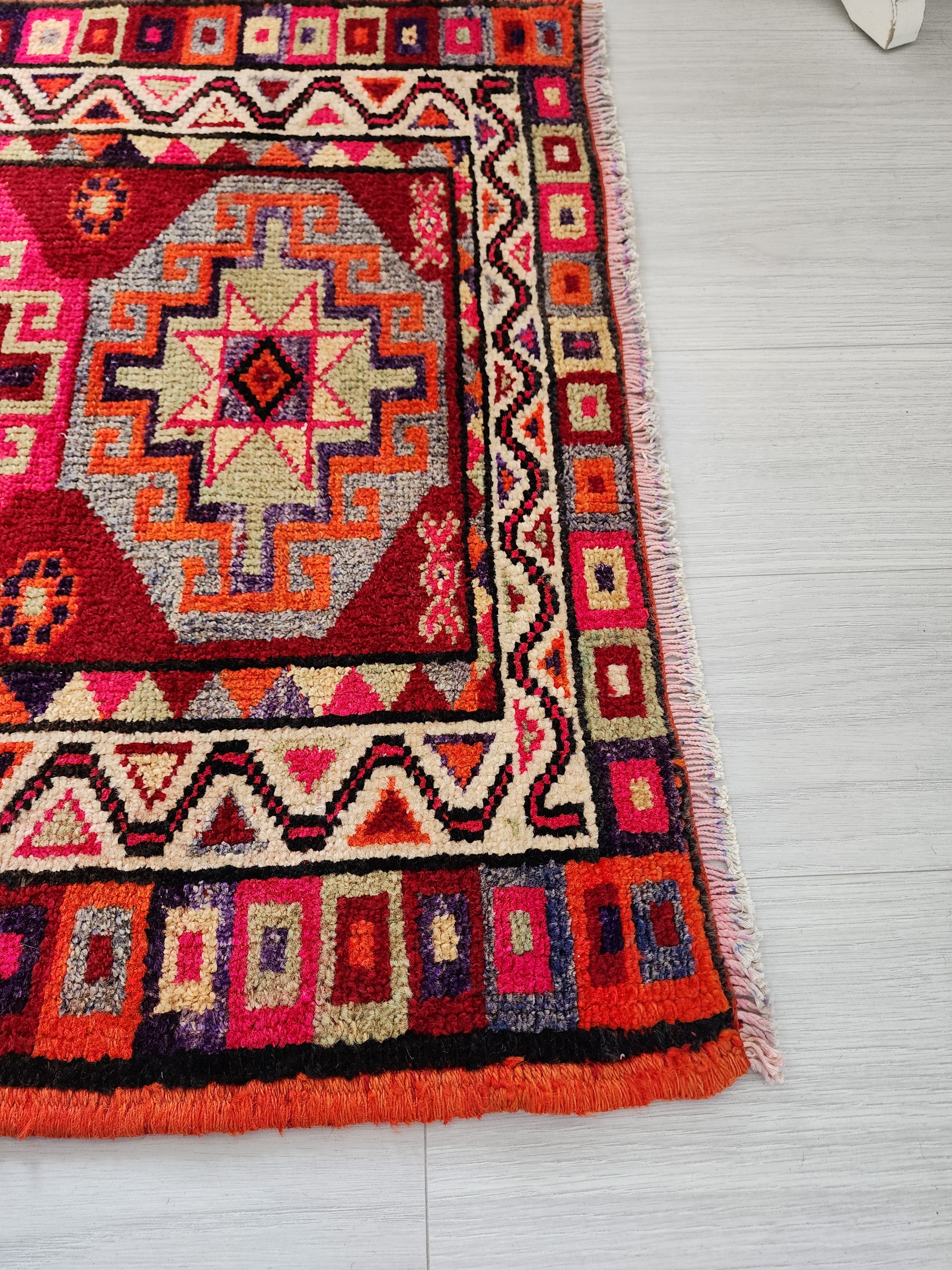 Herki Turkey Persian Tribal Rug Moroccan Style Organic Wool Recycled Runner Rug, 13'3"x3'1"