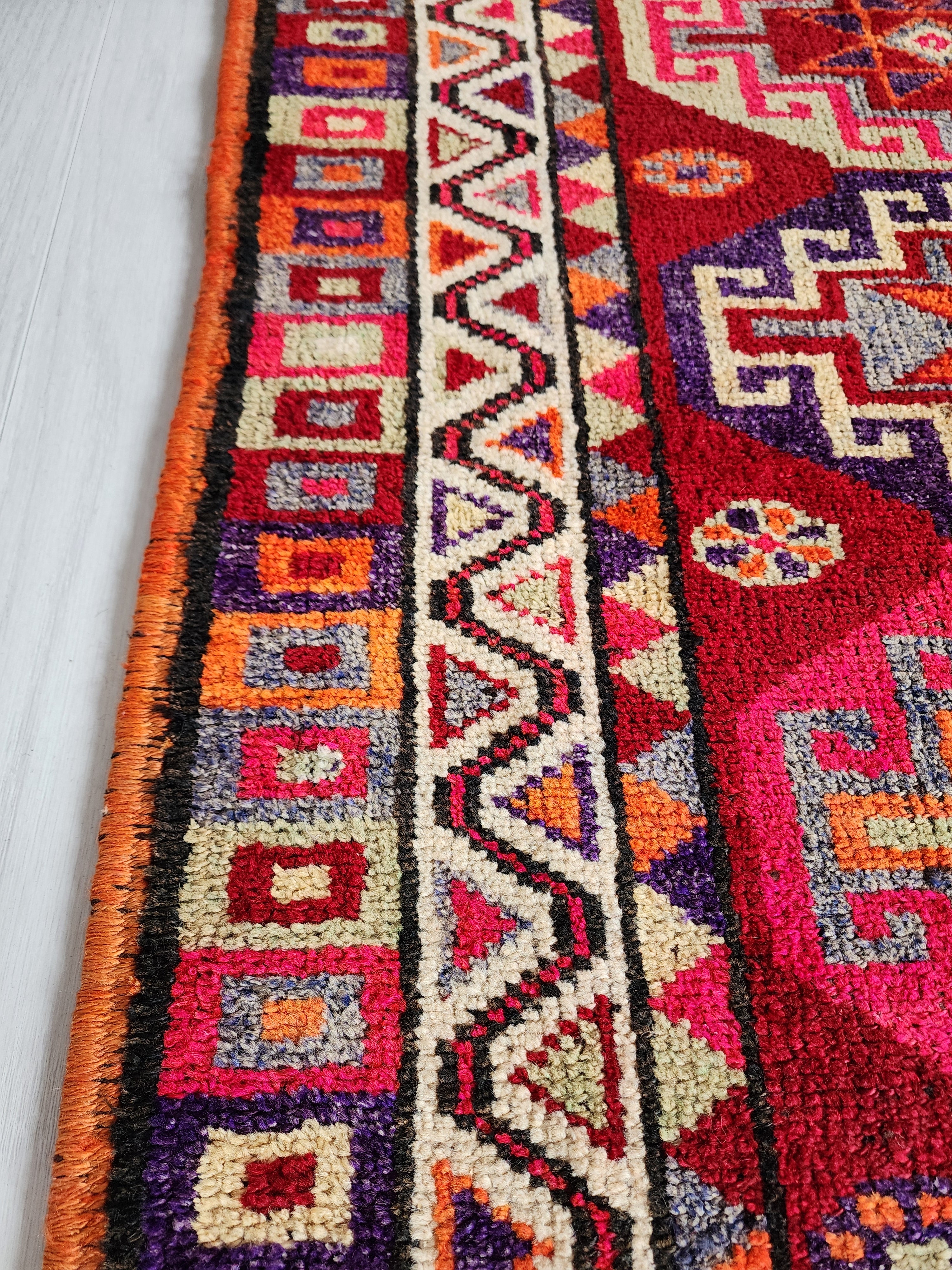 Herki Turkey Persian Tribal Rug Moroccan Style Organic Wool Recycled Runner Rug, 13'3"x3'1"